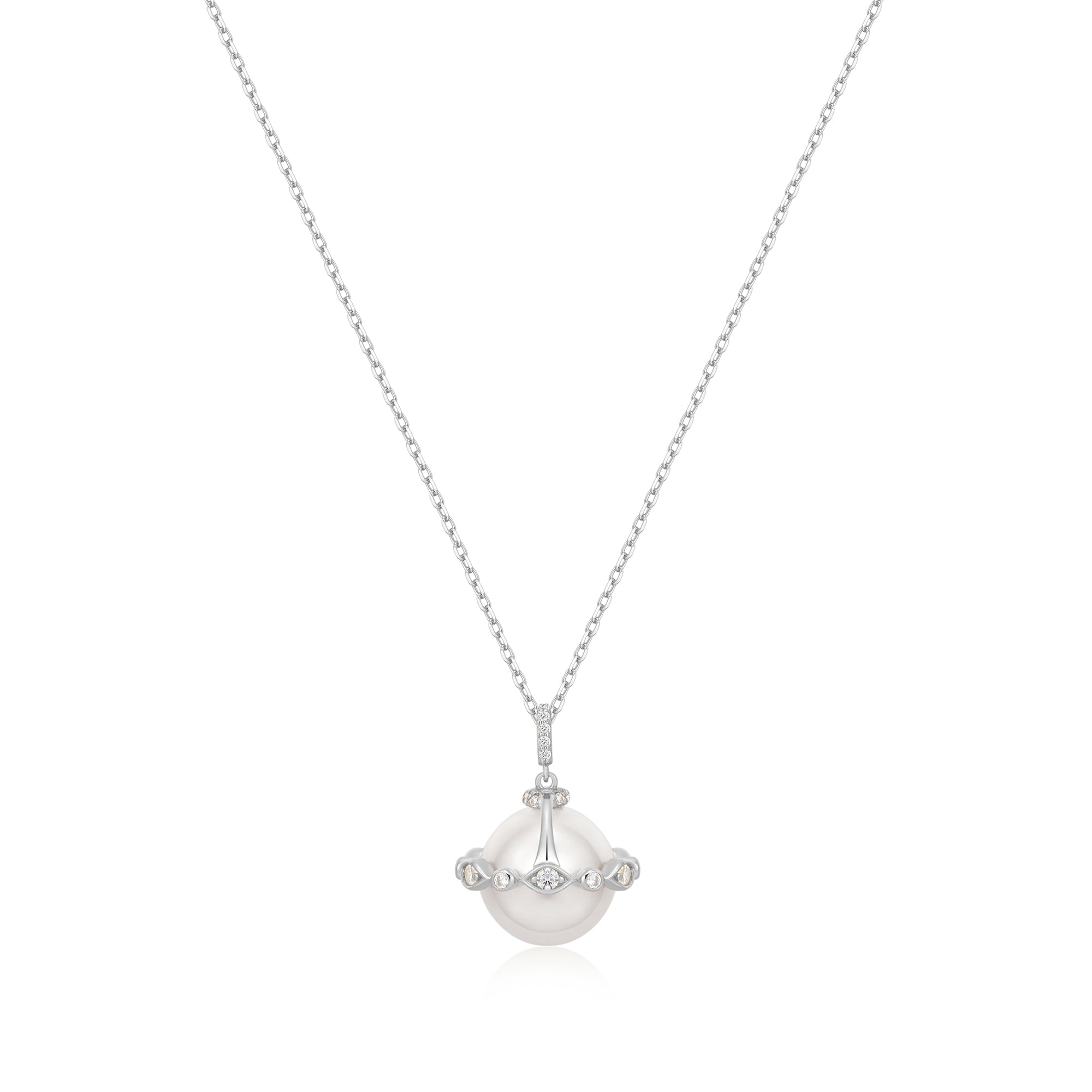 Ania Haie Silver Shell Pearl Halo Evil-Eye Necklace