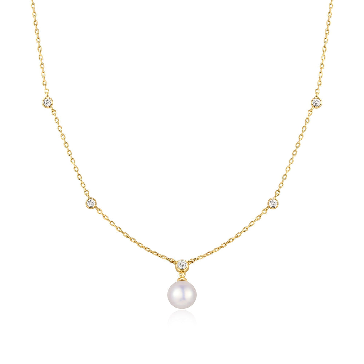 Ania Haie Gold Bezel-Set Station Necklace with Shell Pearl Pendant