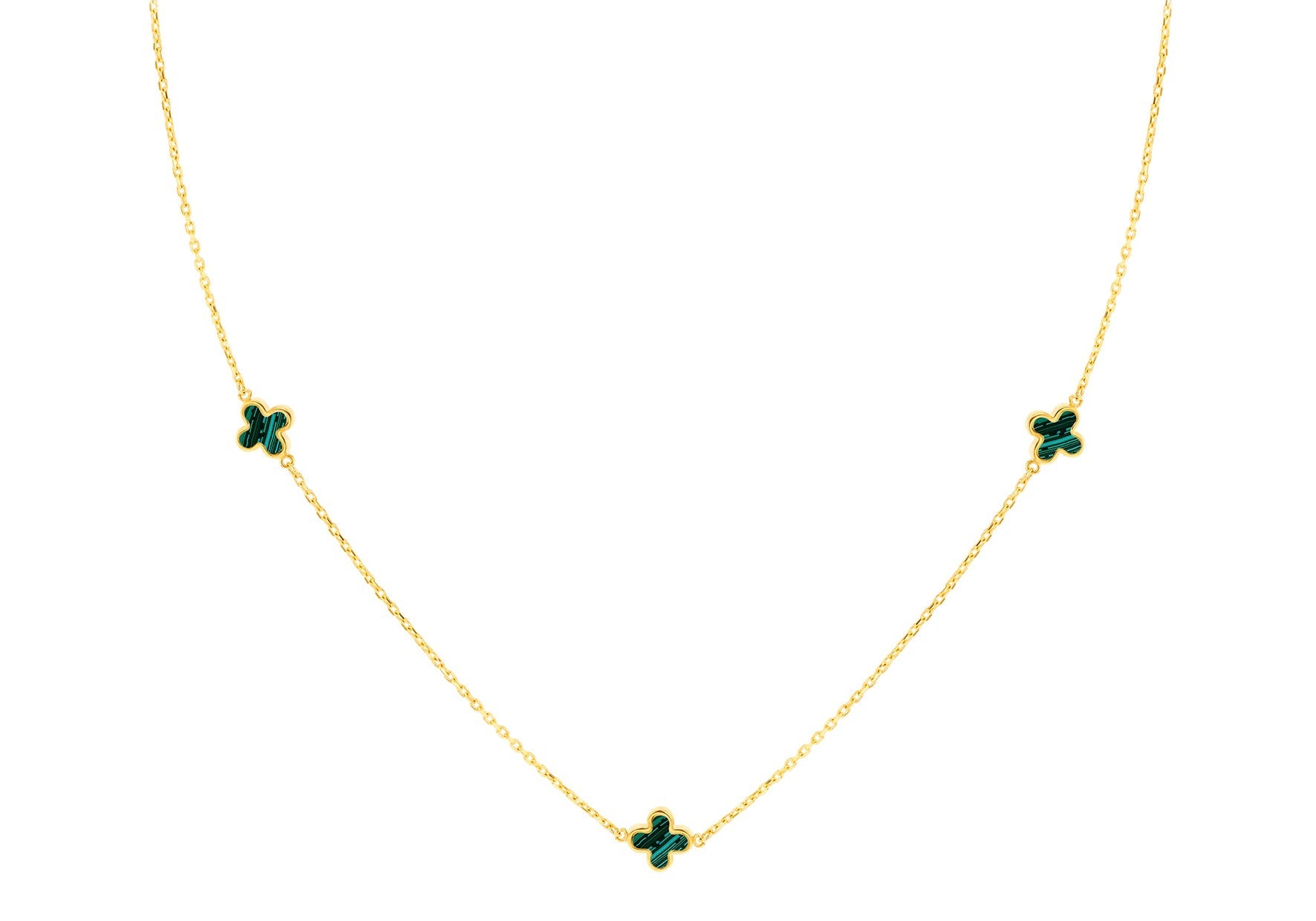 9ct Yellow Gold 3 Malachite Petal Necklace 40-42.5 cm