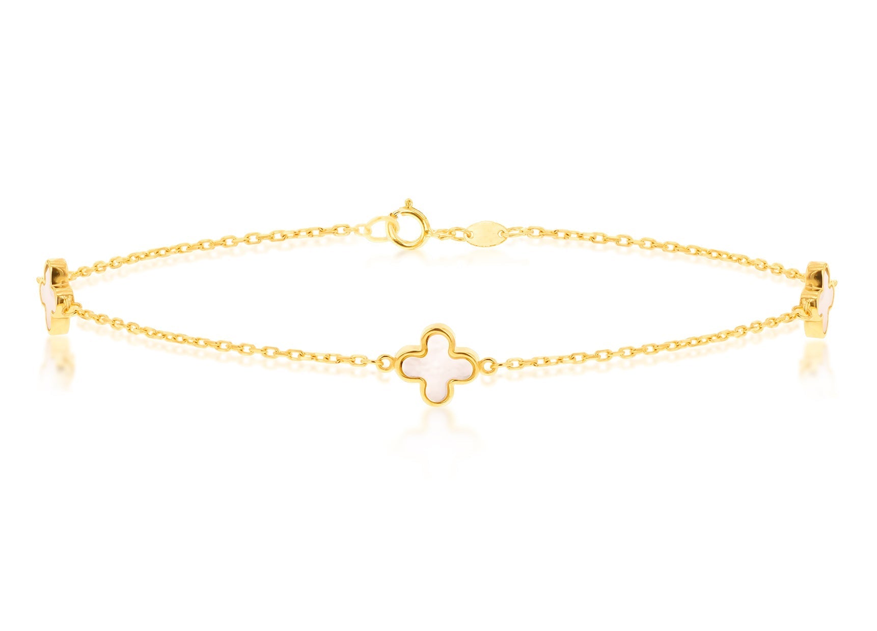 9ct Yellow Gold 3 Mother-of-Pearl Petal Bracelet 19 cm