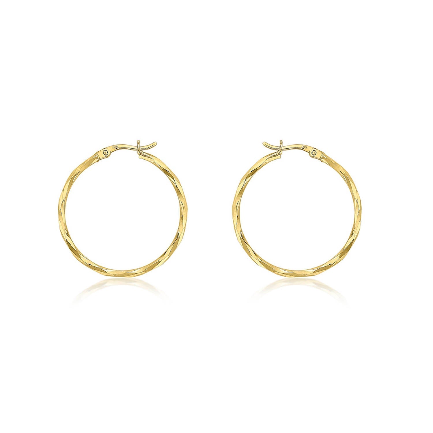 9ct Yellow Gold Diamond Cut Hoop Earrings 28mm