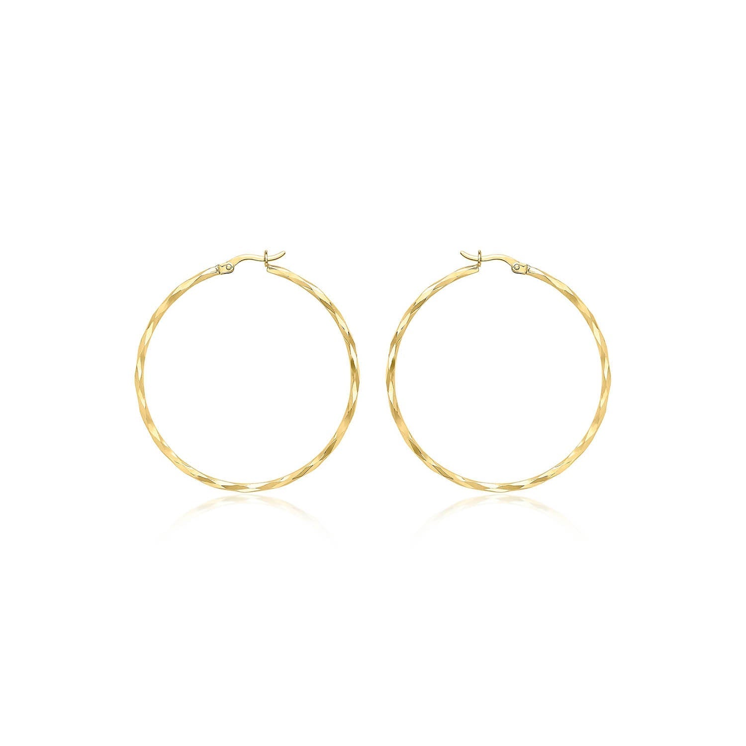 9ct Yellow Gold Diamond Cut Hoop Earrings 42mm