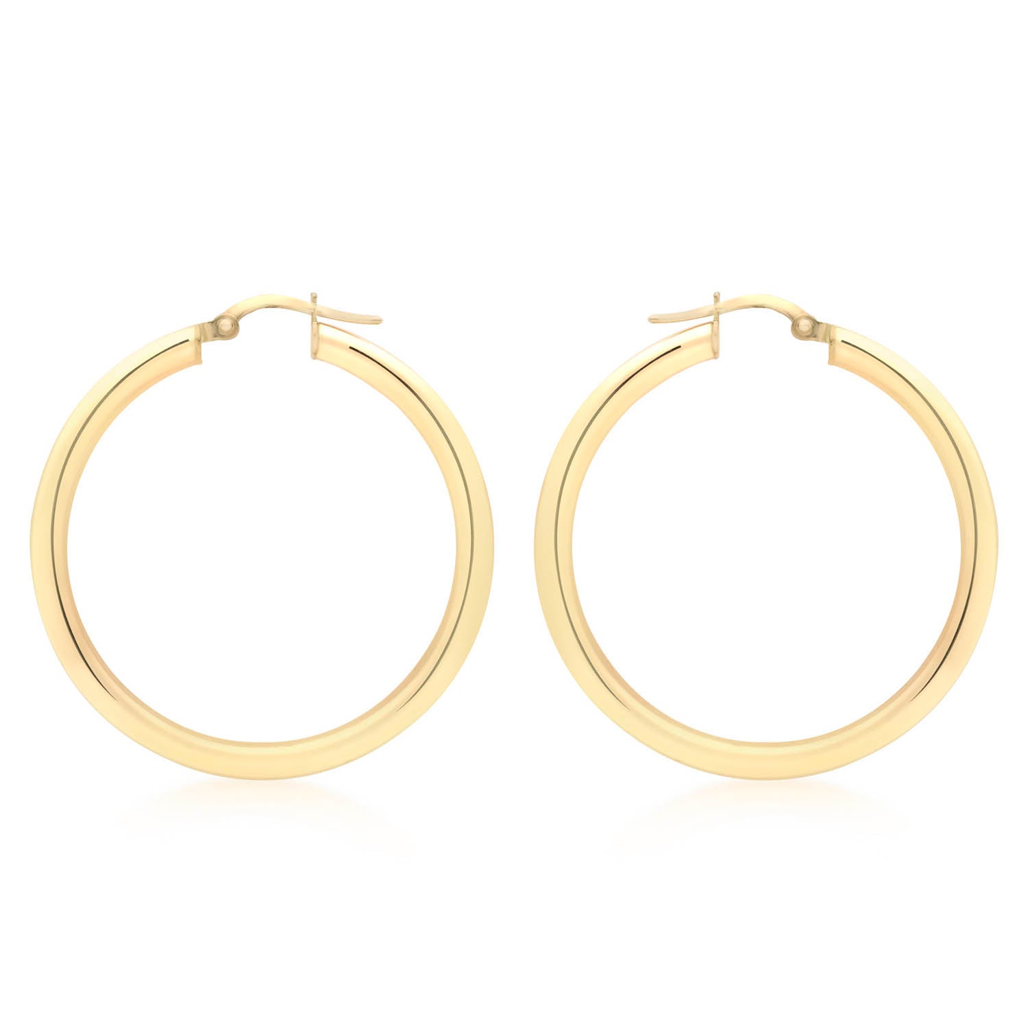 9ct Yellow Gold 3mm Round Hoop Earrings 35mm