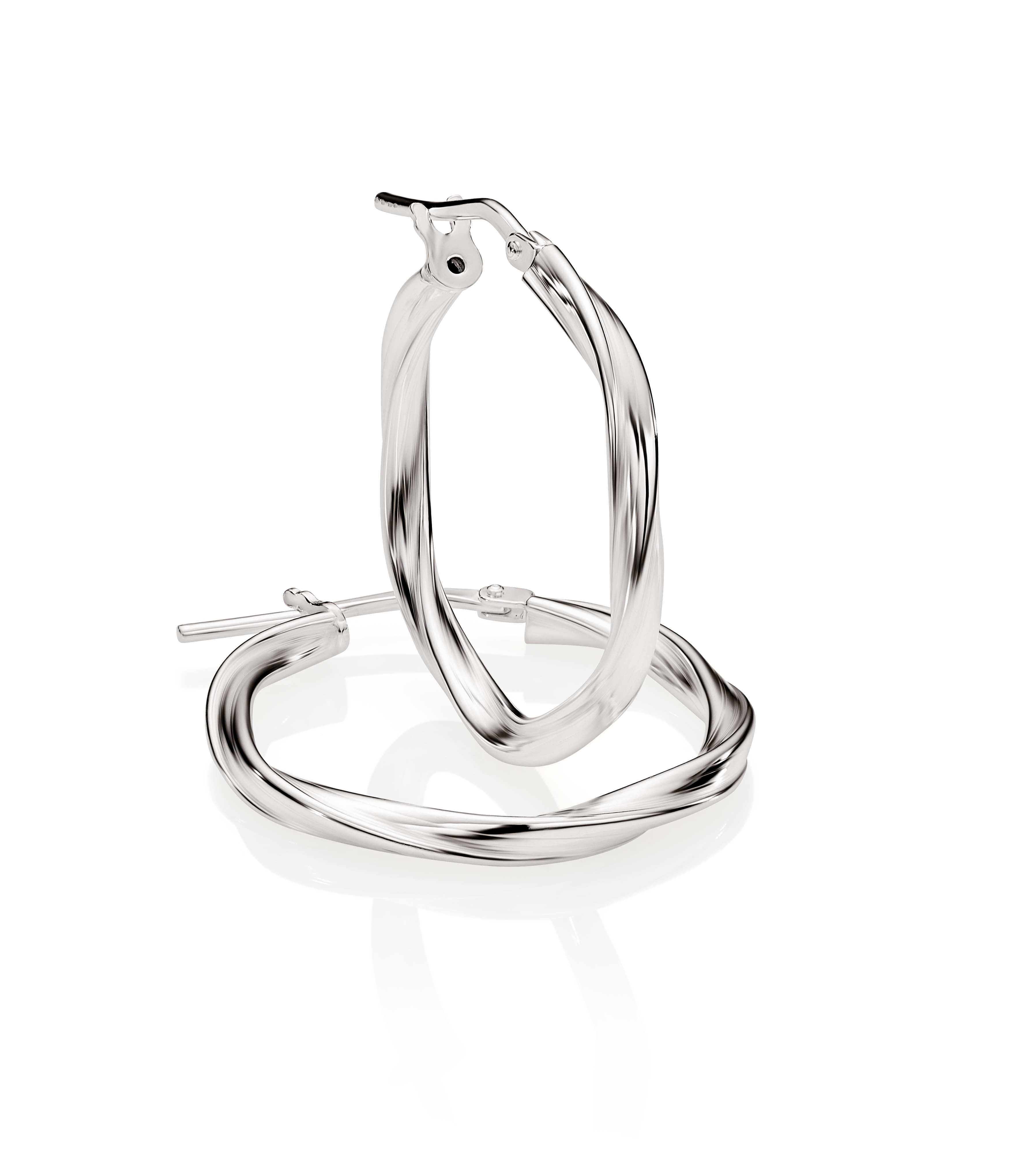 Silver ribbon twist hoops 20mm