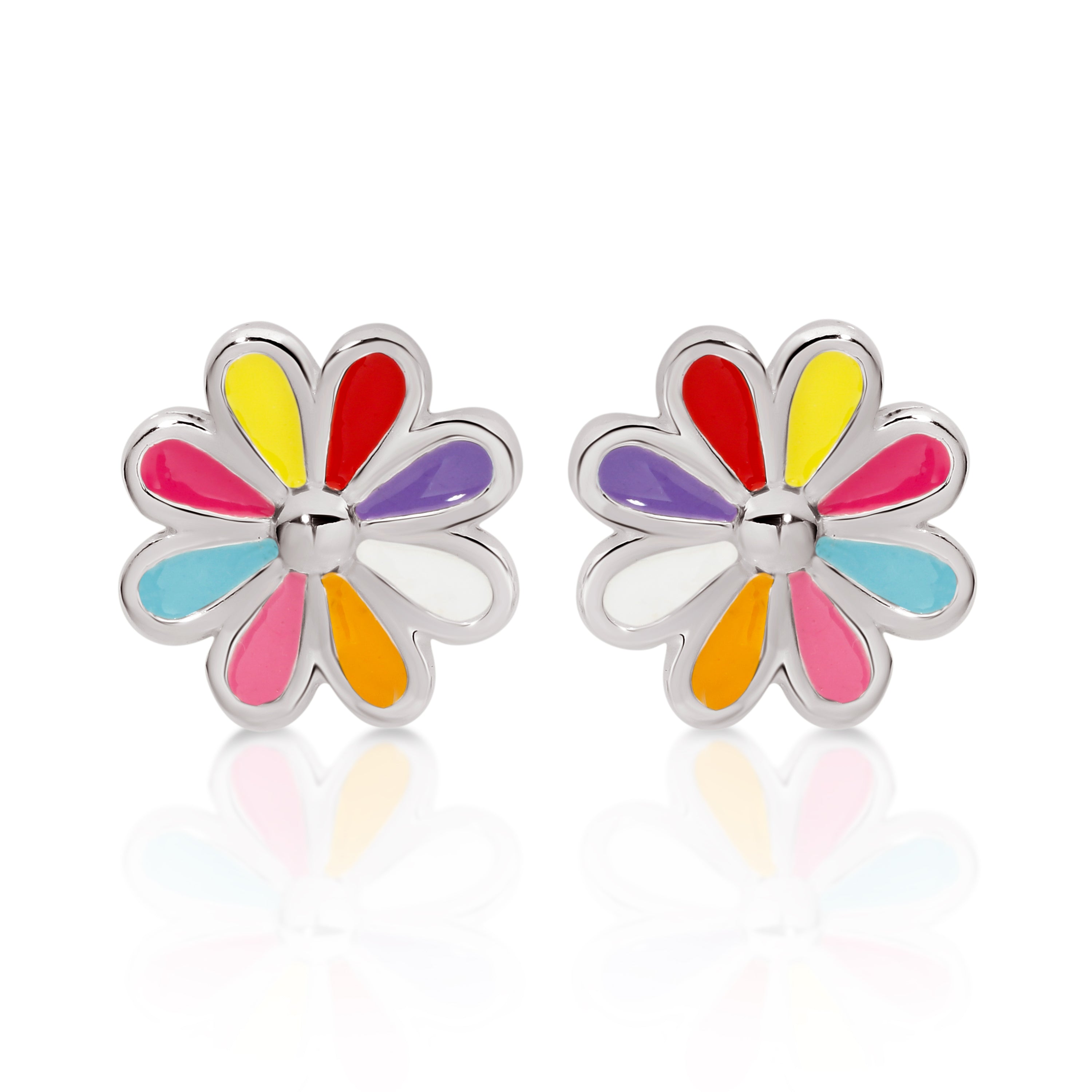 Silver multicolour flower studs