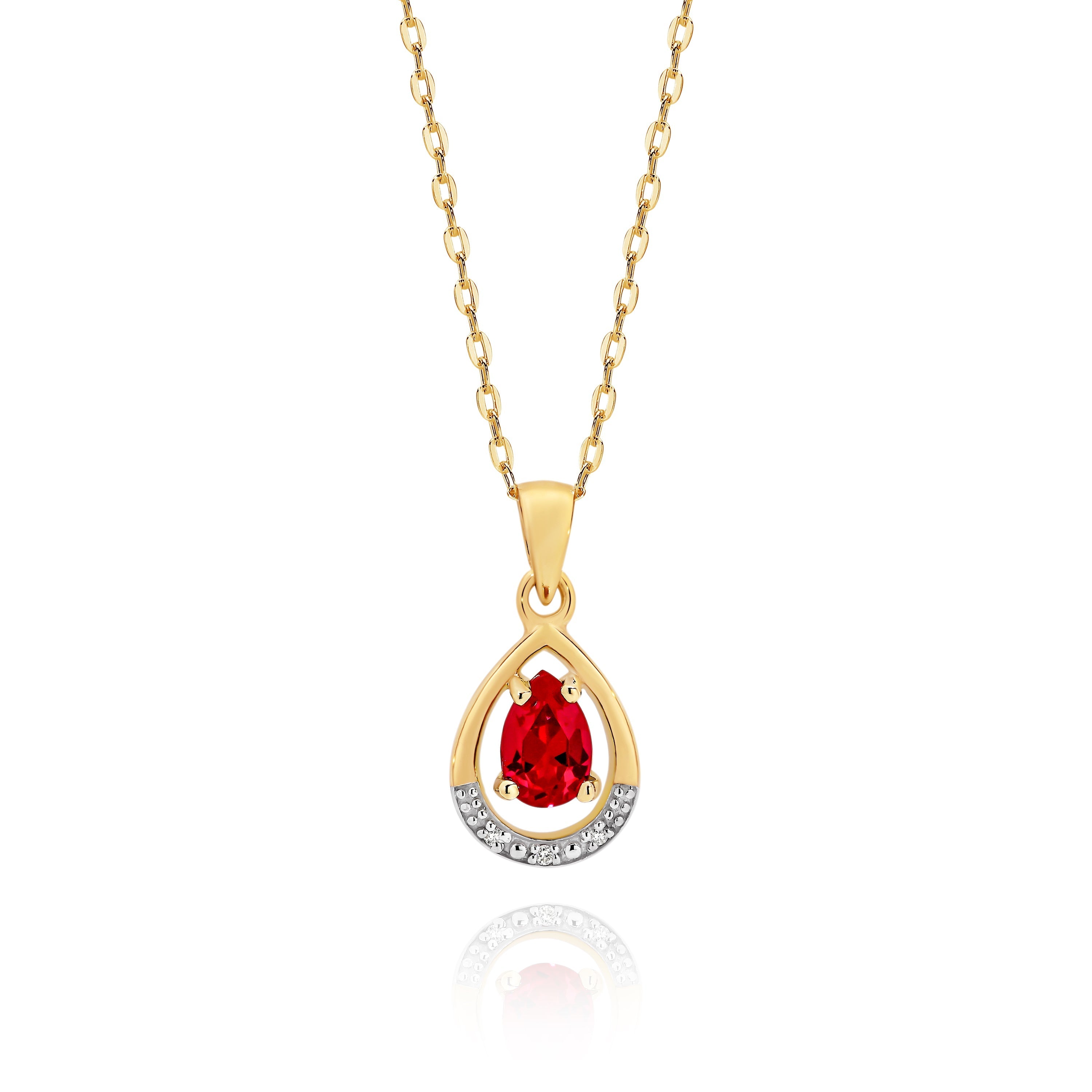 9ct gold created ruby & diamond pendant