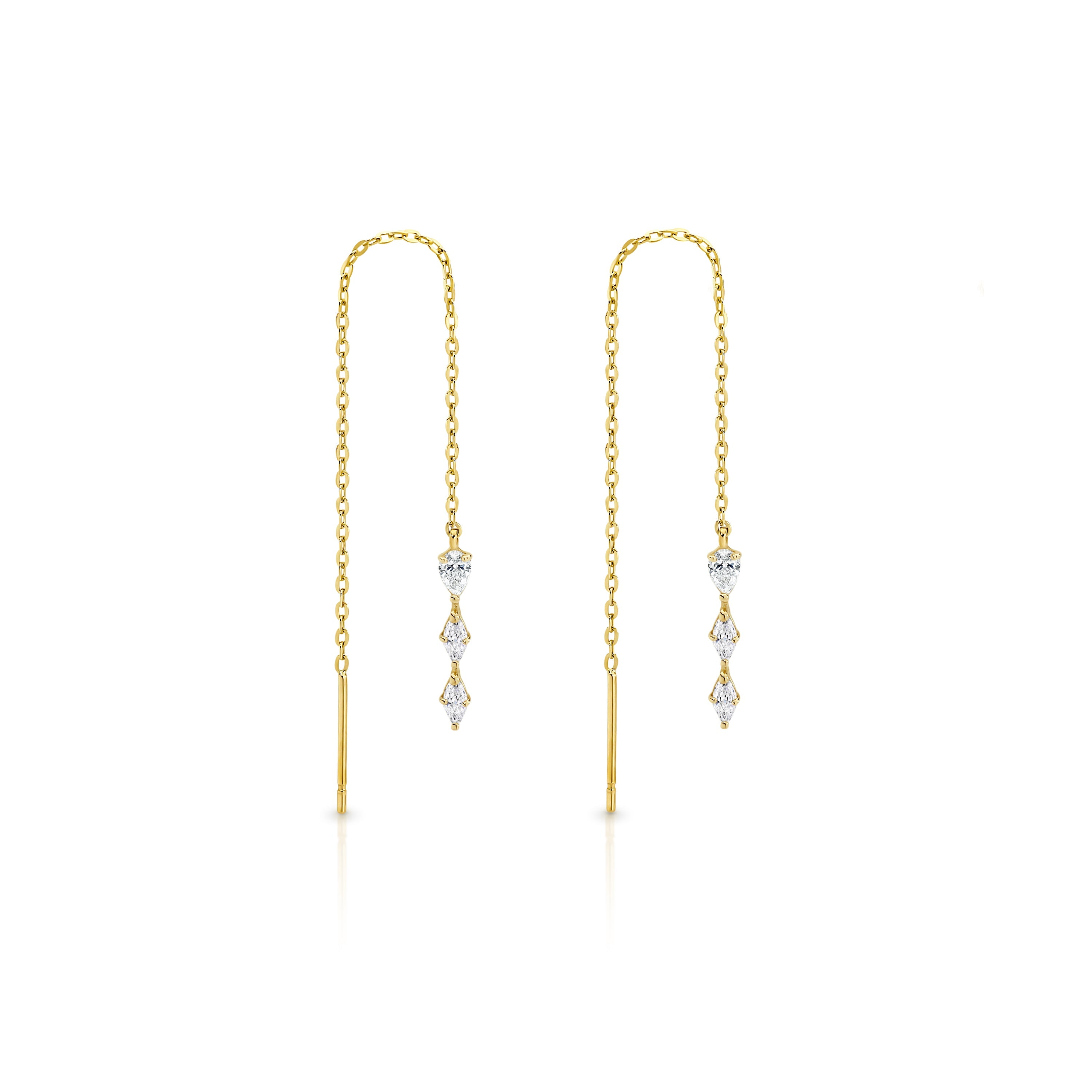 9ct gold marquise thread earrings