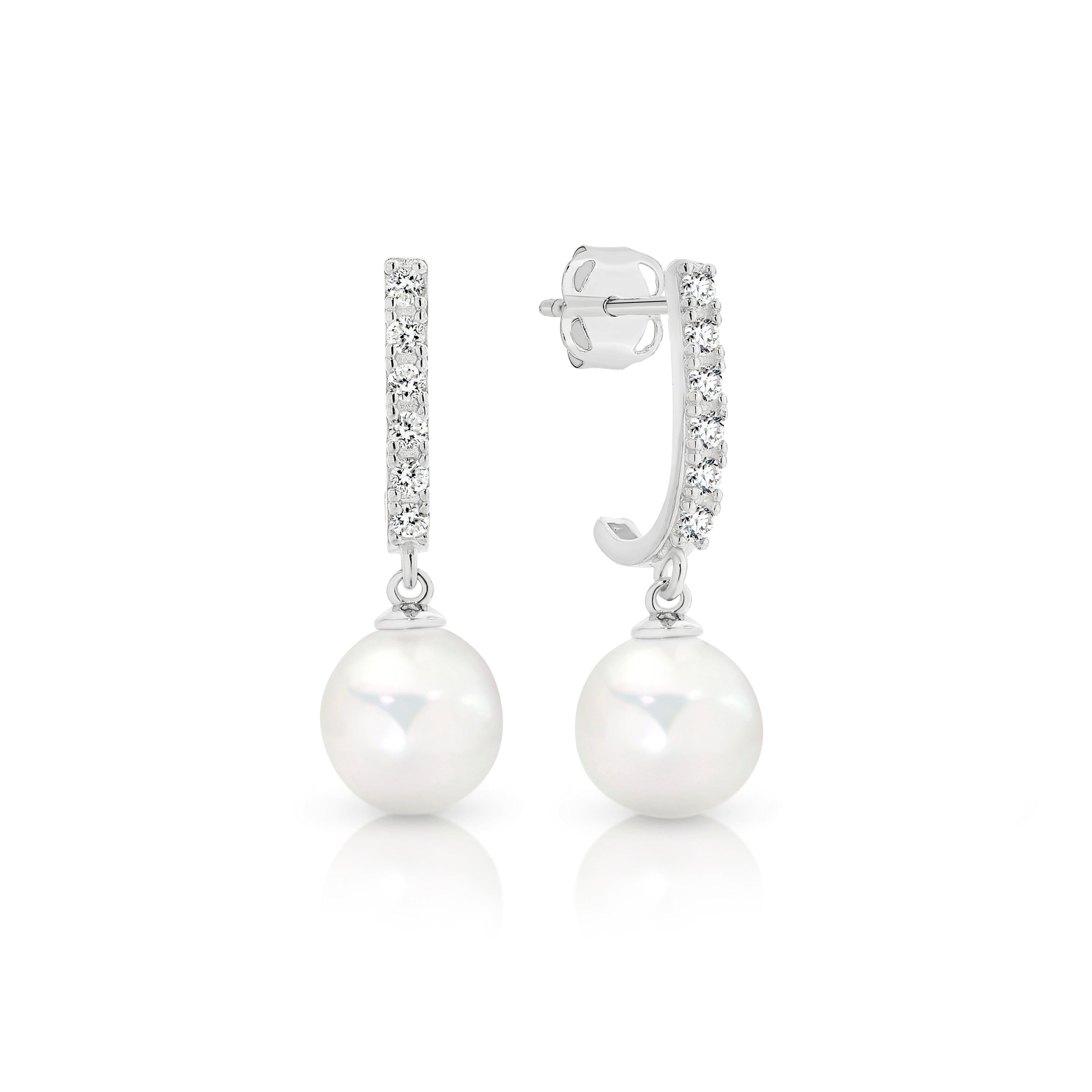 9ct white gold pearl & CZ huggie studs