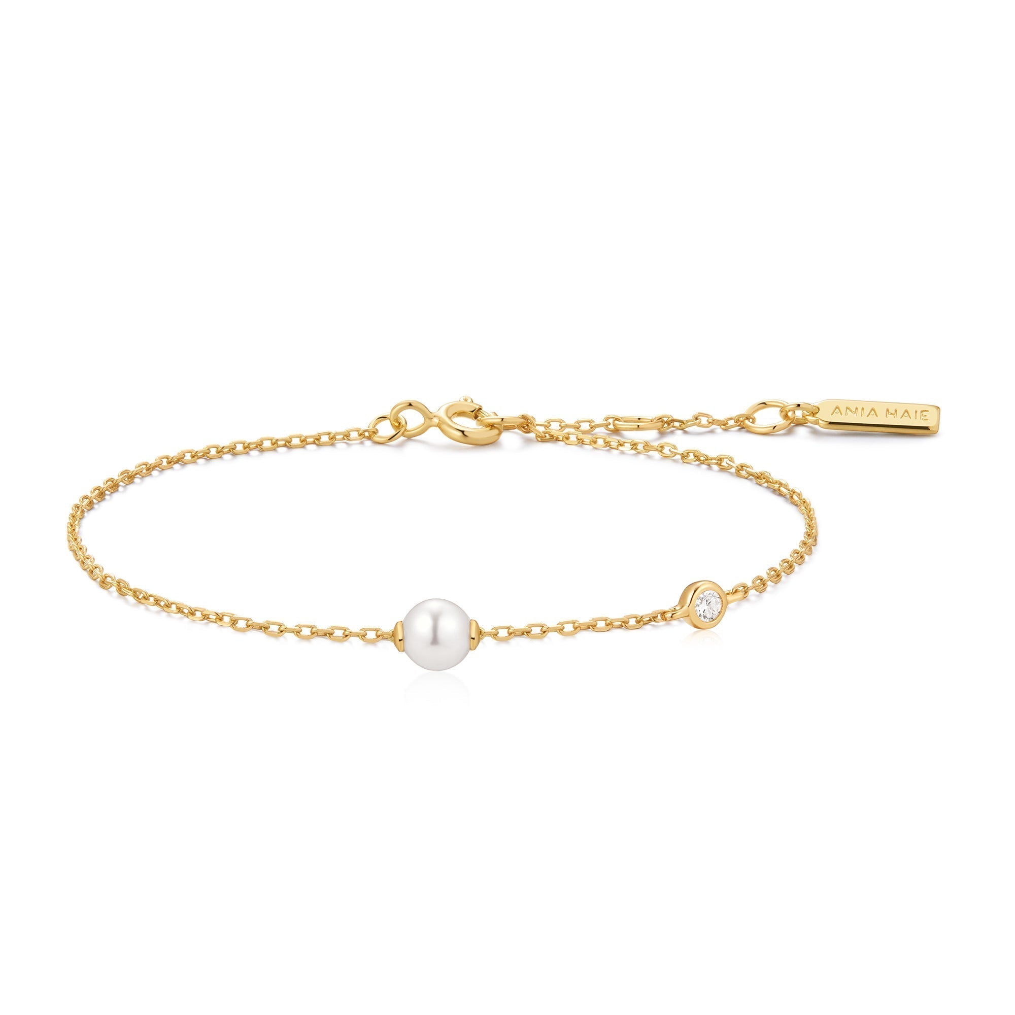 Ania Haie Gold Shell Pearl & Bezel-Set Sparkle Bracelet