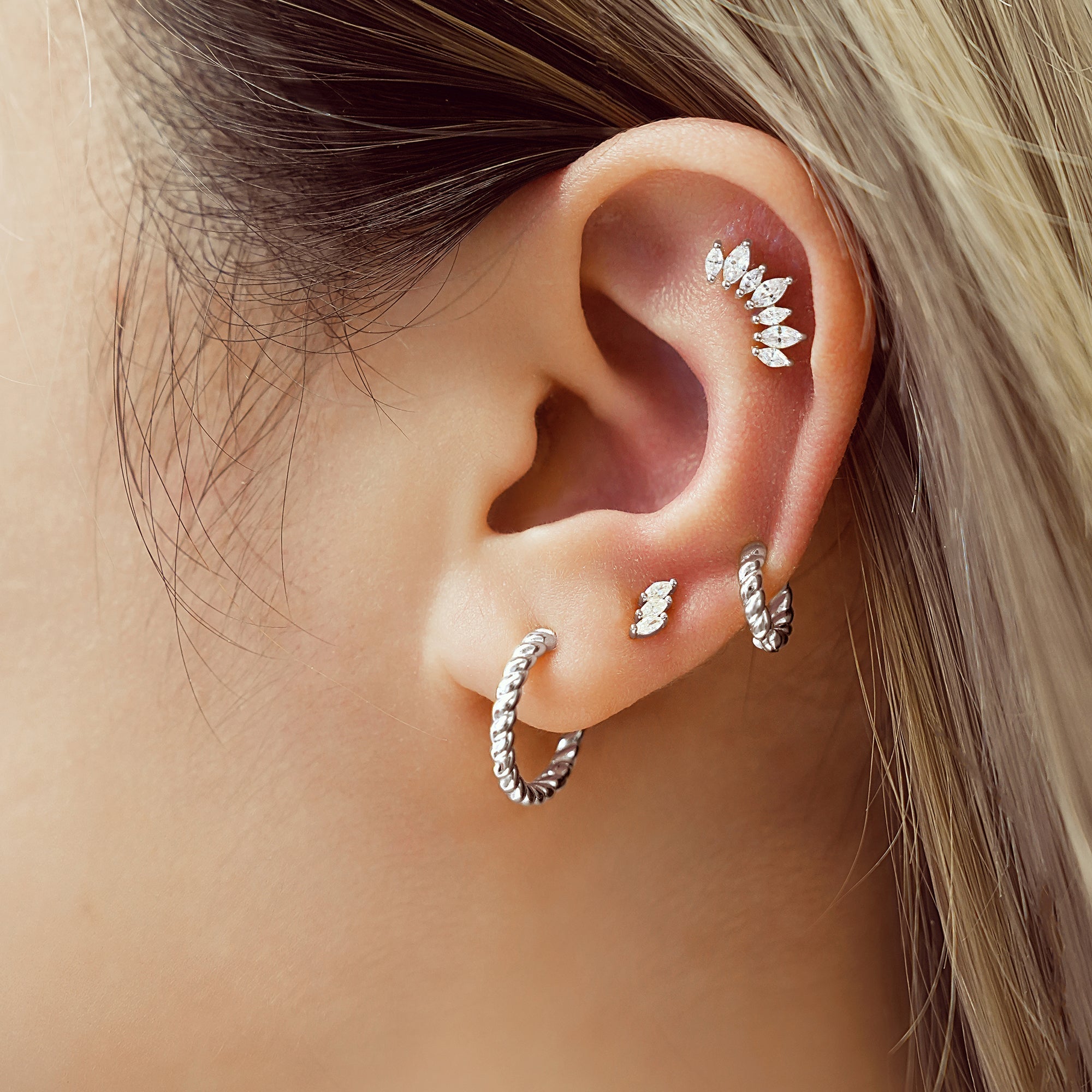 Ania Haie Silver Texture Medium Huggie Hoop Earrings