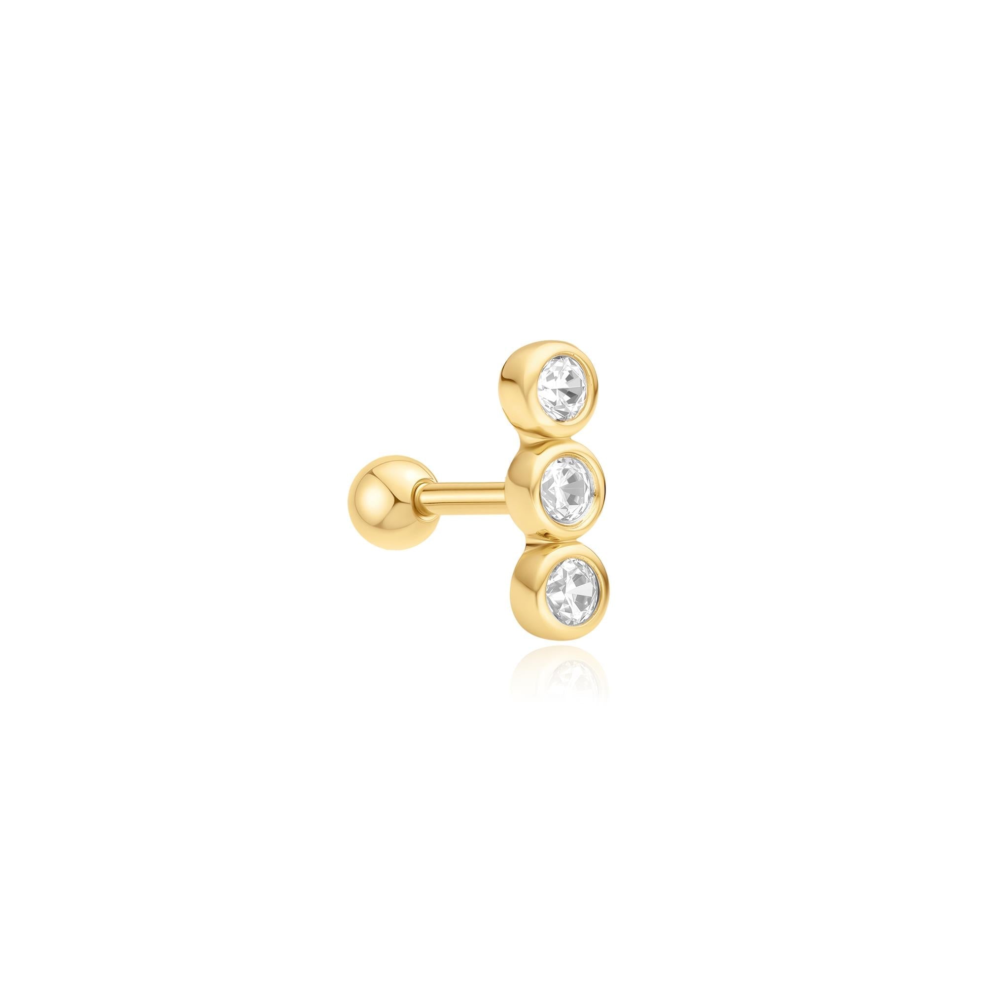 Ania Haie Gold Triple Stone Bezel Barbell Single Earring