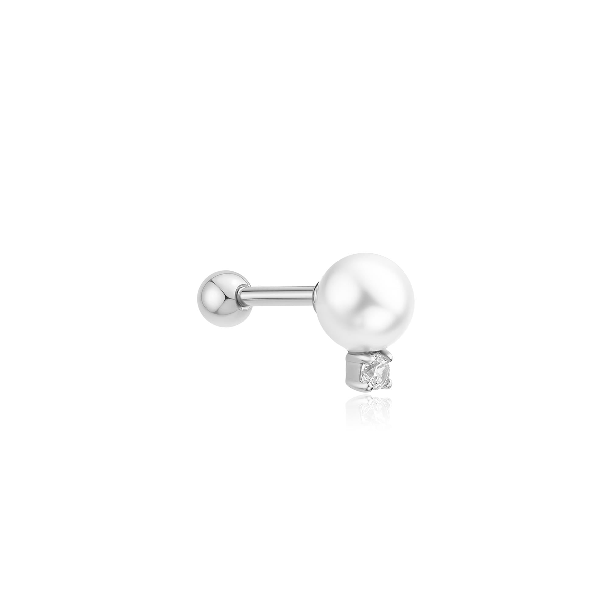 Ania Haie Silver Shell Pearl with Sparkling Accent Barbell Single Earring