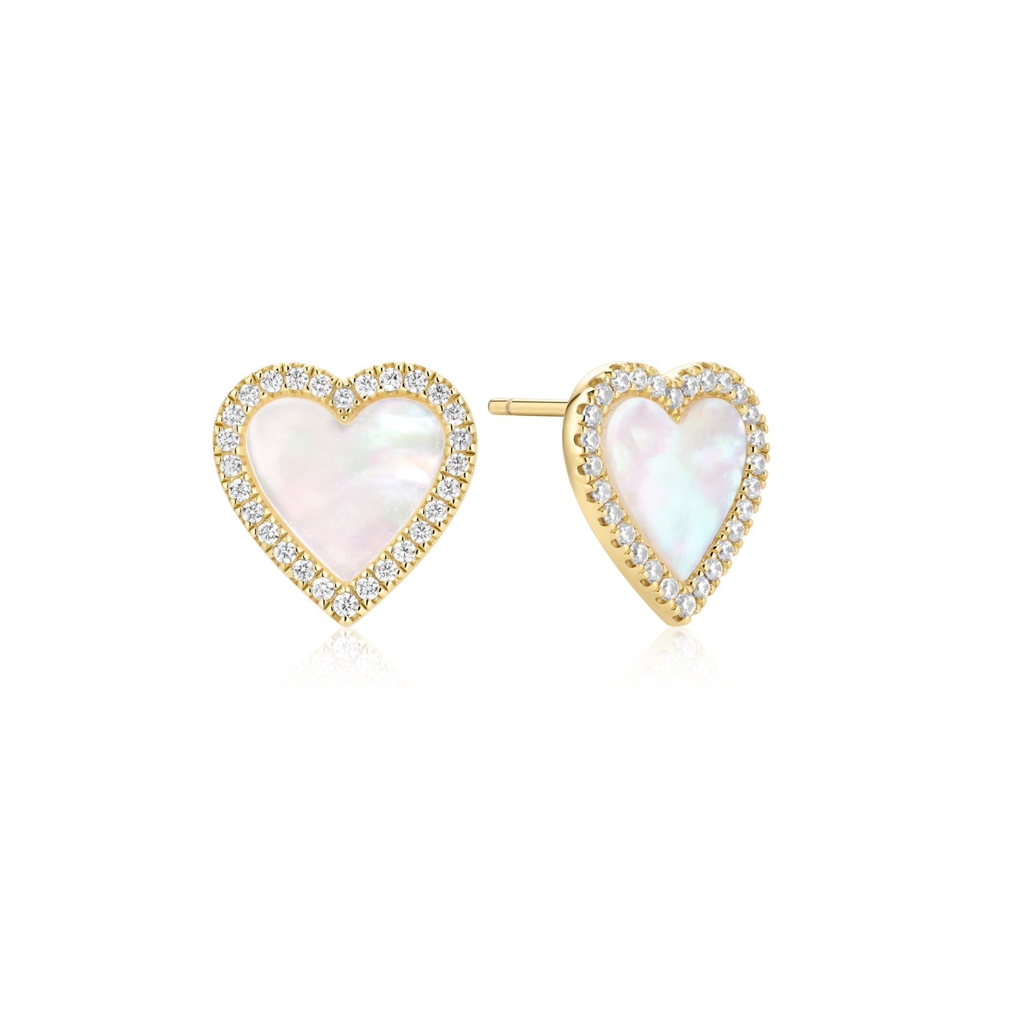 Ania Haie Gold Mother of Pearl Halo Heart Stud Earrings