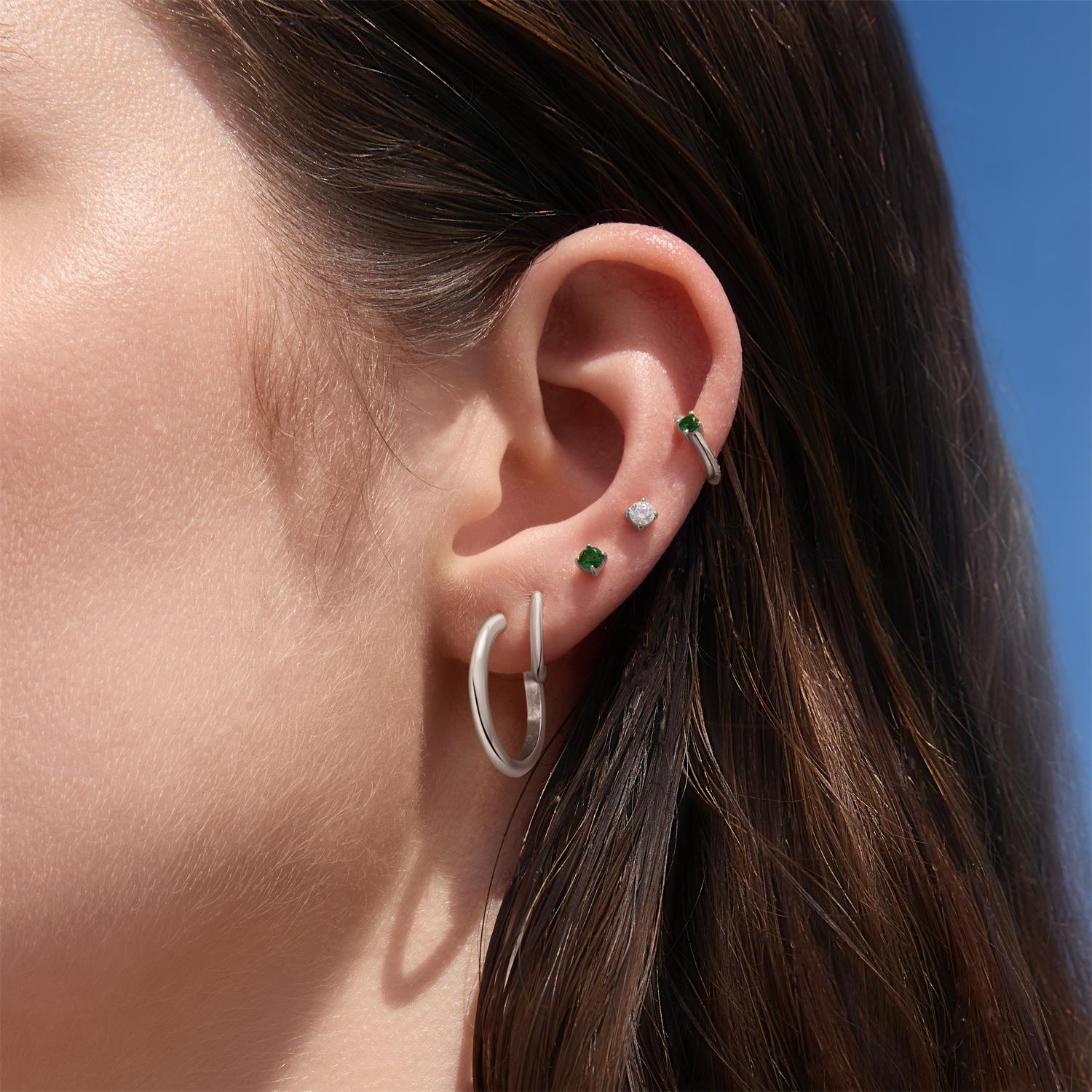 Ania Haie Silver Green Huggie Hoop Earrings