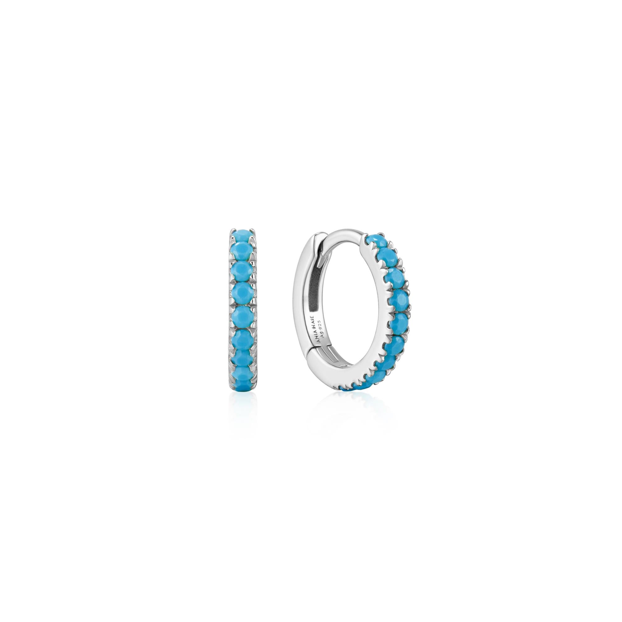 Ania Haie Silver Aqua Blue Row Huggie Hoop Earrings