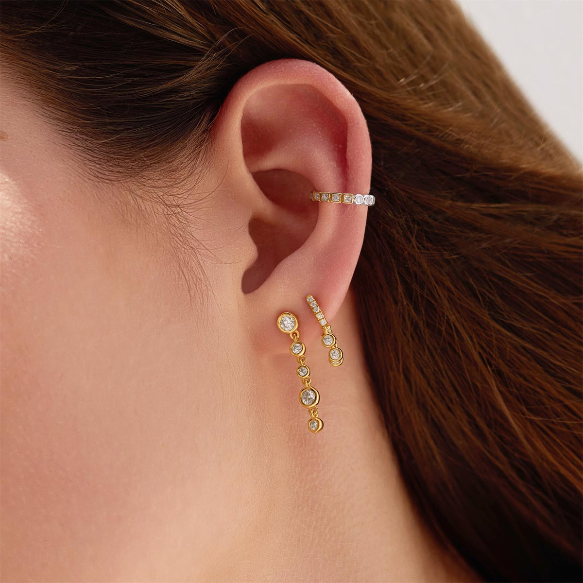 Ania Haie Gold Trio-Drop Huggie Hoop Earrings