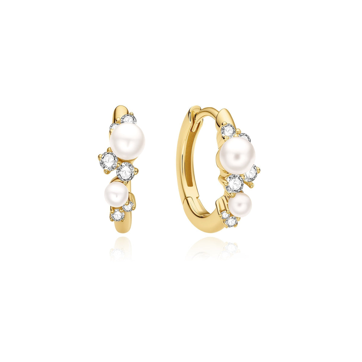 Ania Haie Gold Shell Pearl Cluster Huggie Hoop Earrings