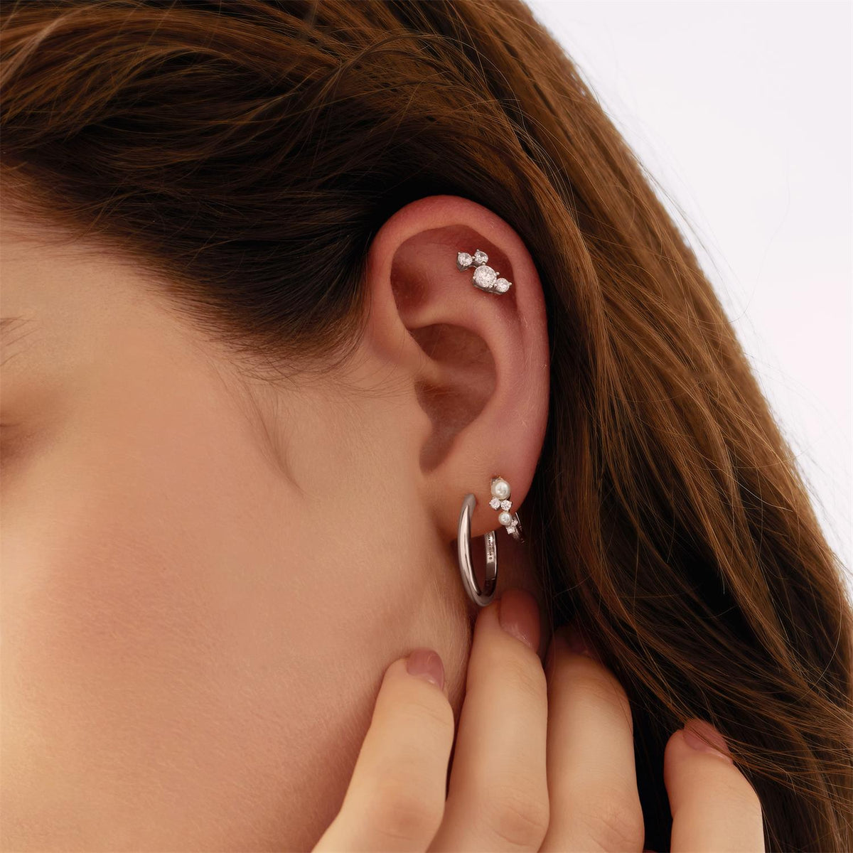 Ania Haie Silver Shell Pearl Cluster Huggie Hoop Earrings