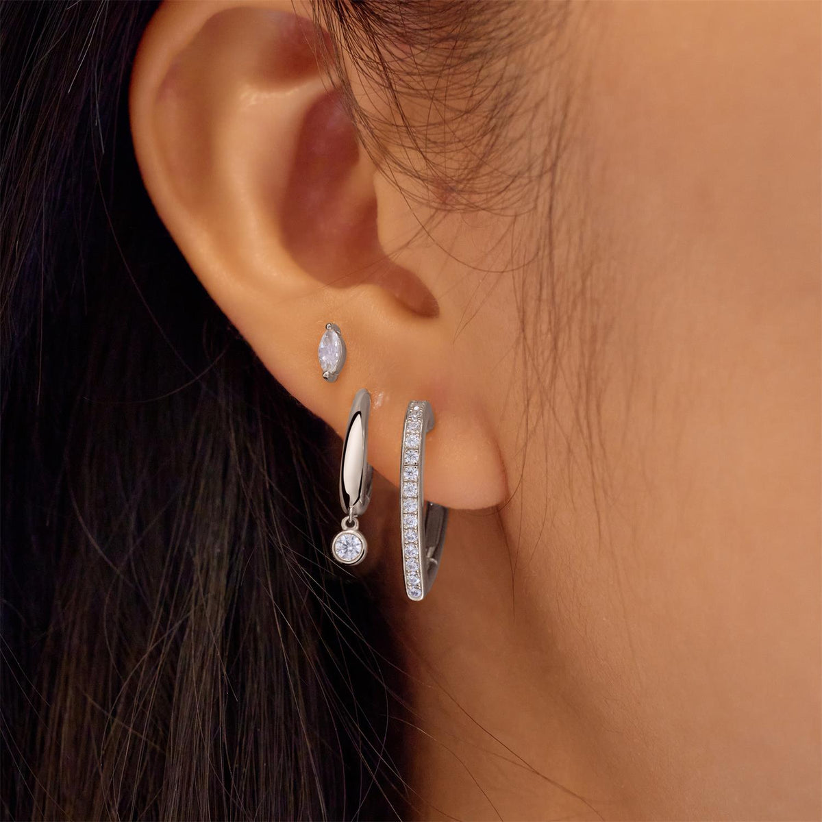 Ania Haie Silver Medium Sparkle Heart Huggie Hoop Earrings
