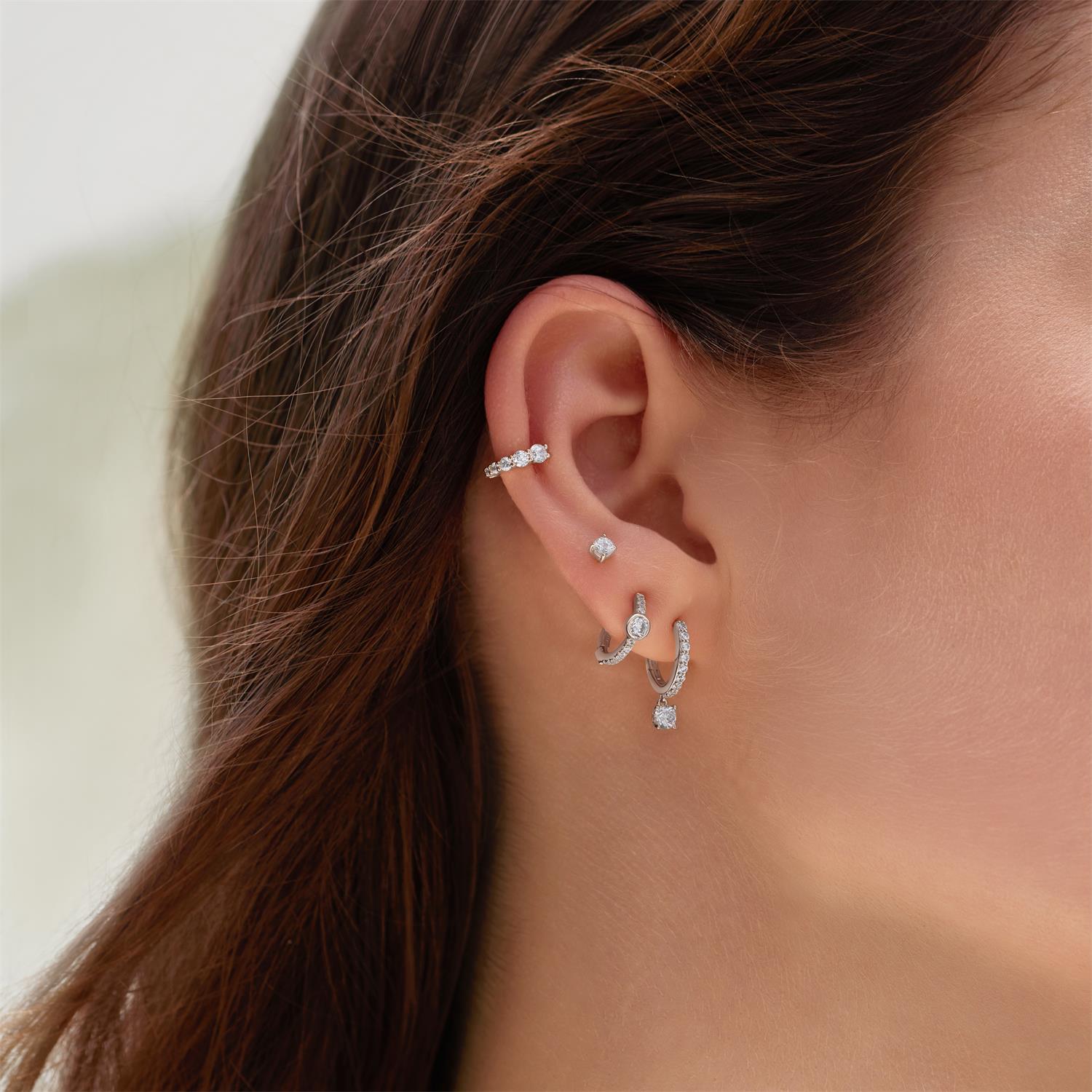 Ania Haie Silver Pave Row & Bezel-Set Huggie Hoop Earrings