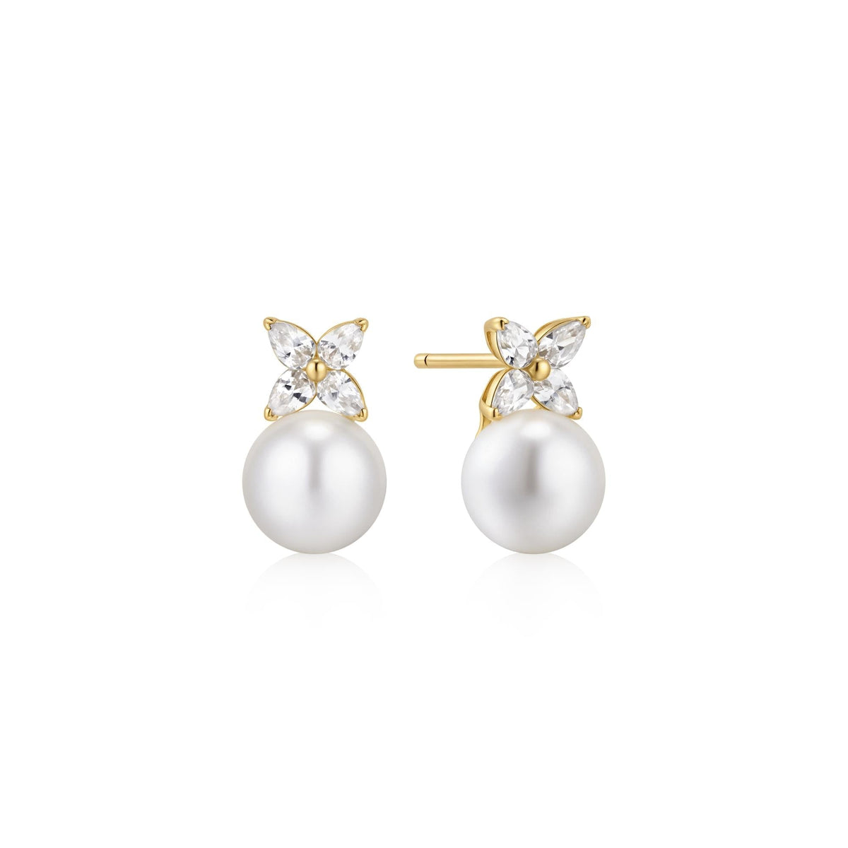 Ania Haie Gold Shell Pearl & Lucky Clover Stud Earrings