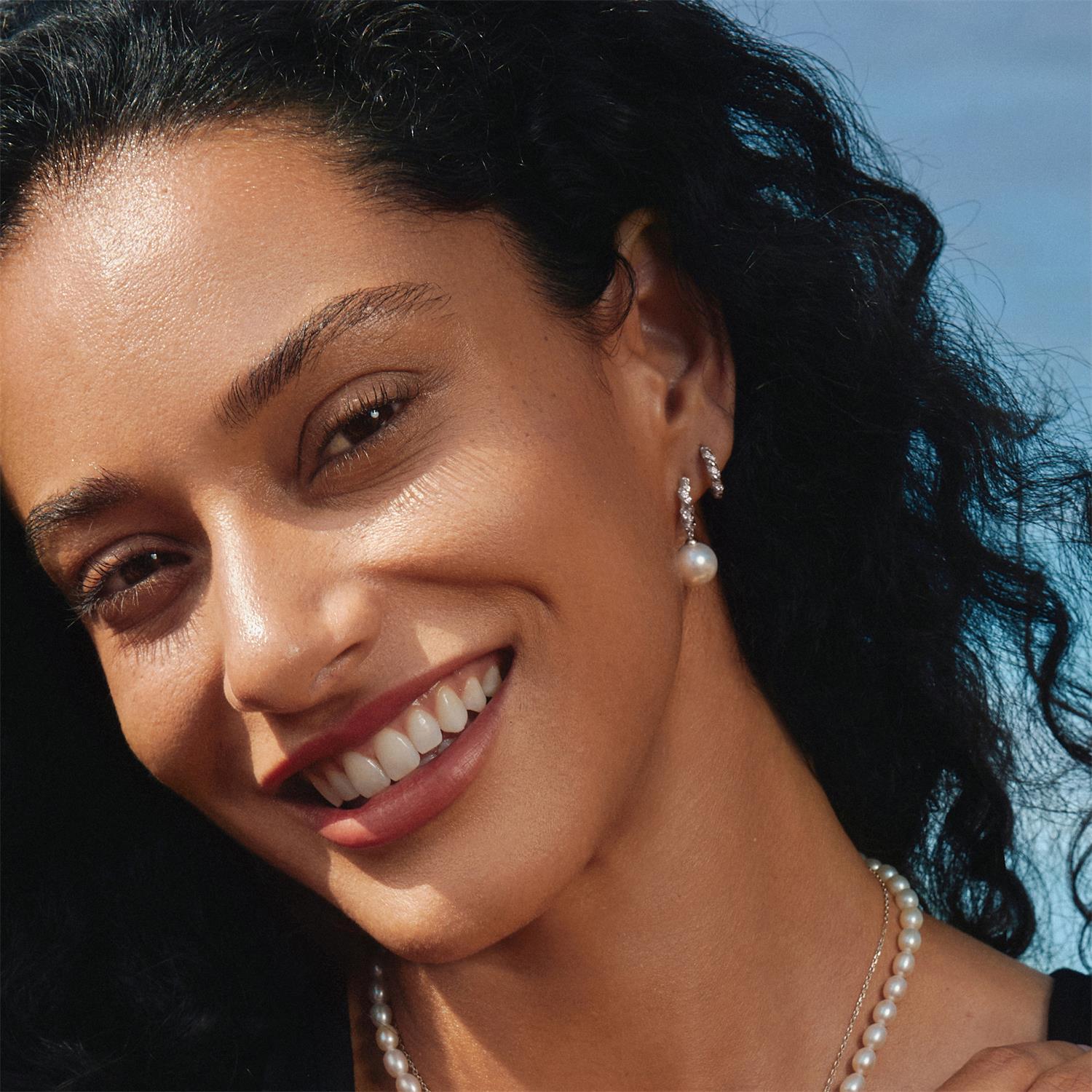 Ania Haie Silver Shell Pearl Dangling Twisted Huggie Hoop Earrings