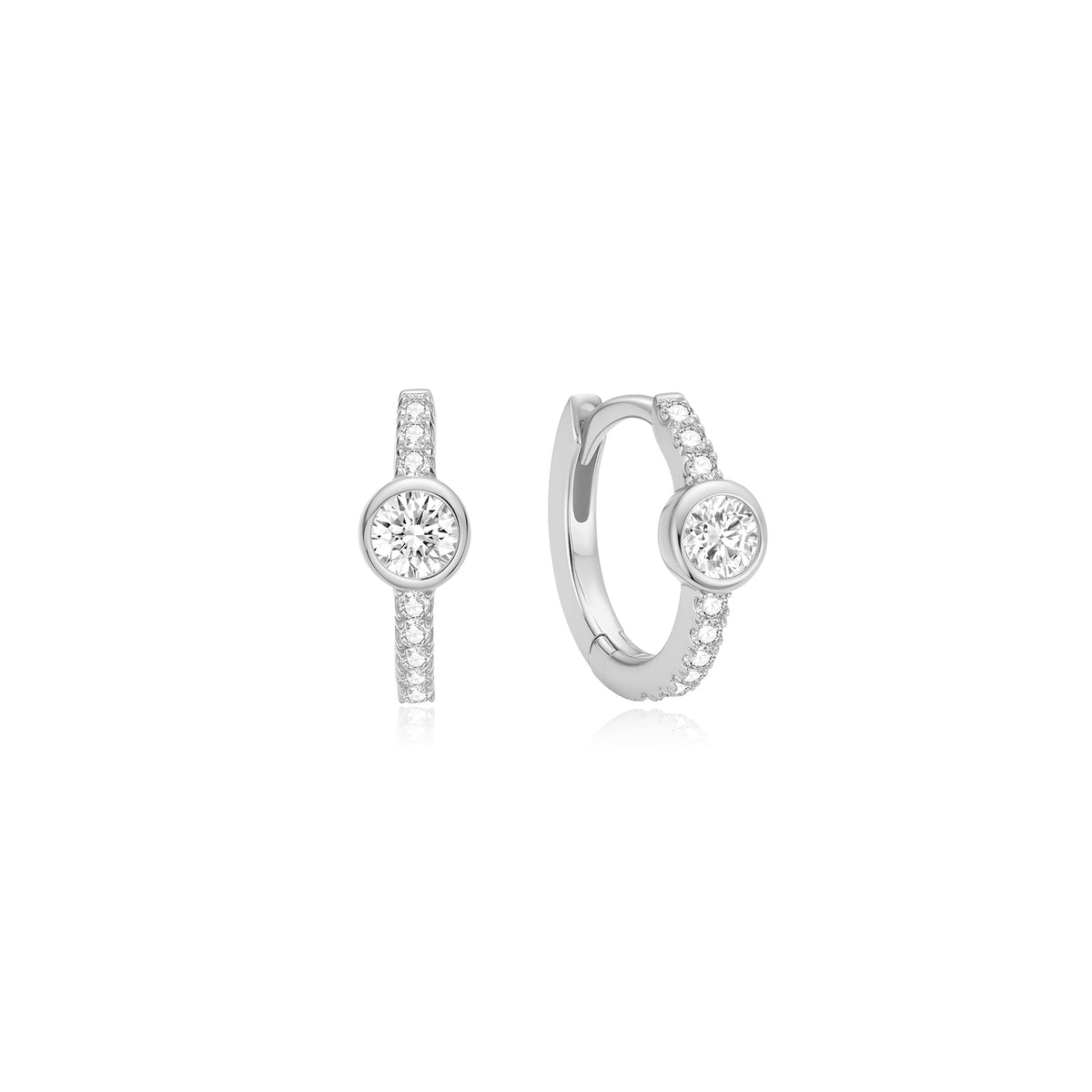 Ania Haie Silver Pave Row & Bezel-Set Huggie Hoop Earrings