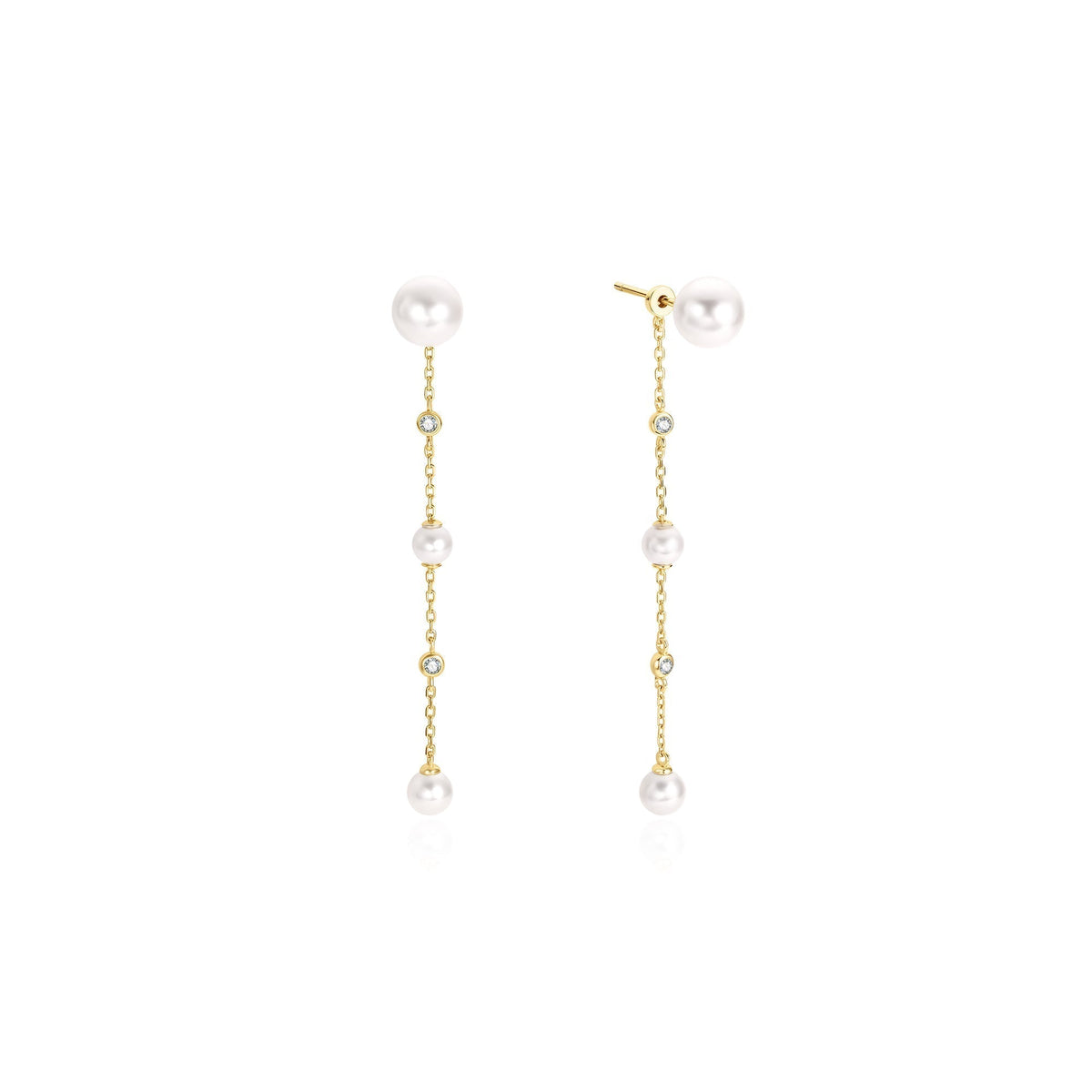 Ania Haie Gold Cascade Shell Pearl Station Drop Stud Earrings