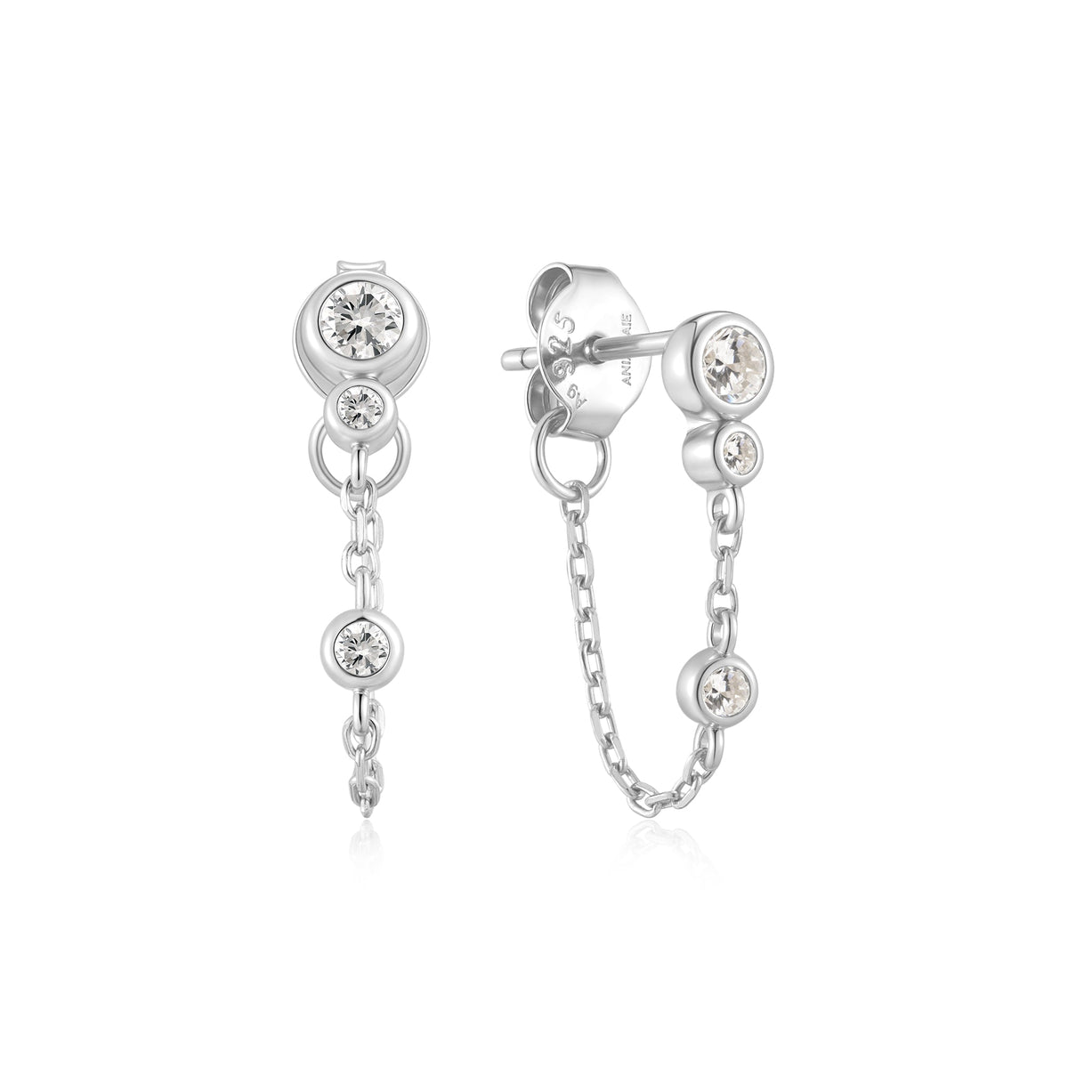 Ania Haie Silver Bezel-Set Drop Chain Stud Earrings