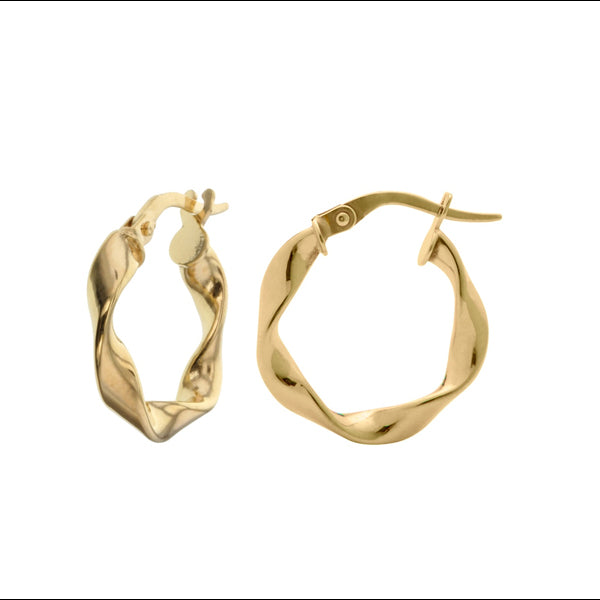 9ct Yellow Gold Swirl Hoop Earrings 12mm