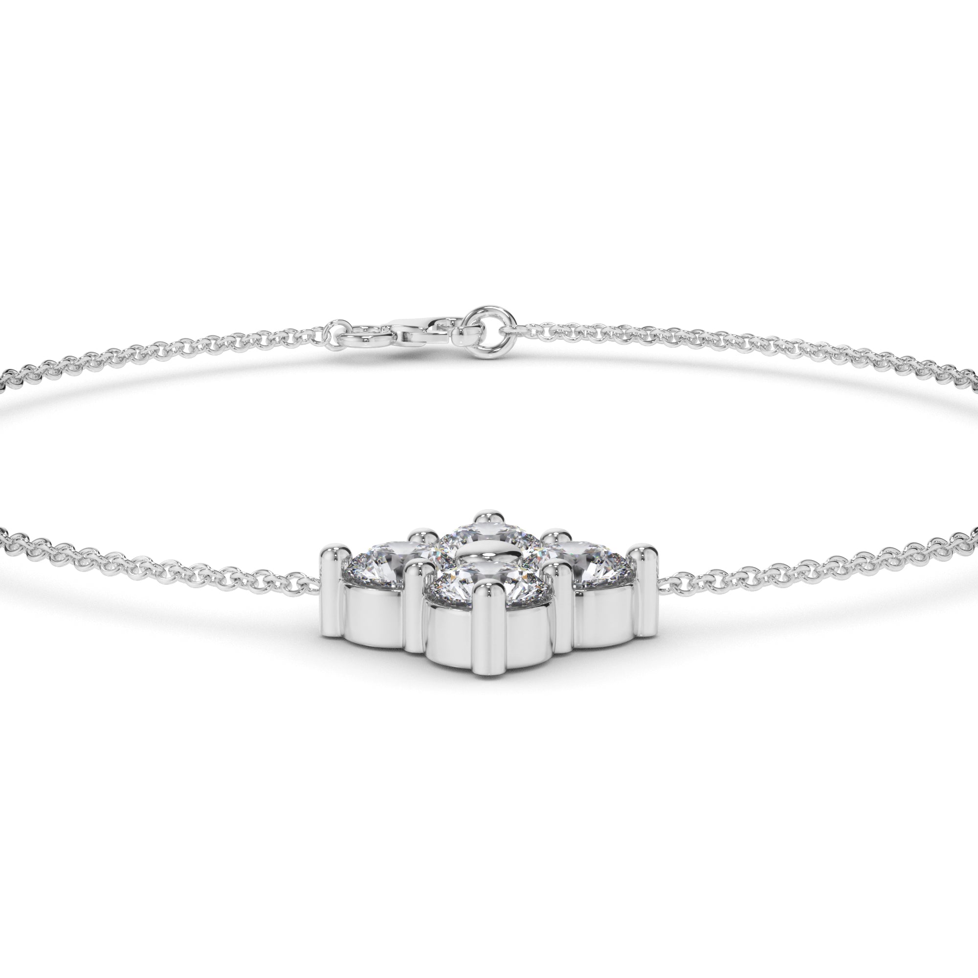 Round Brilliant Cut Natural Mined Diamond Clover Style Bracelet