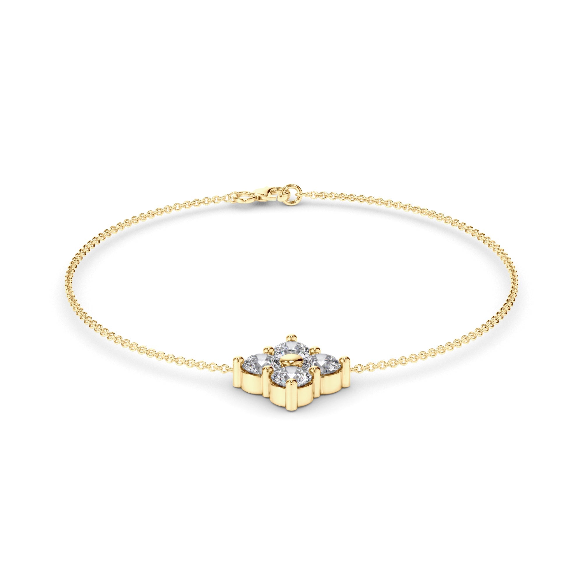 Round Brilliant Cut Natural Mined Diamond Clover Style Bracelet