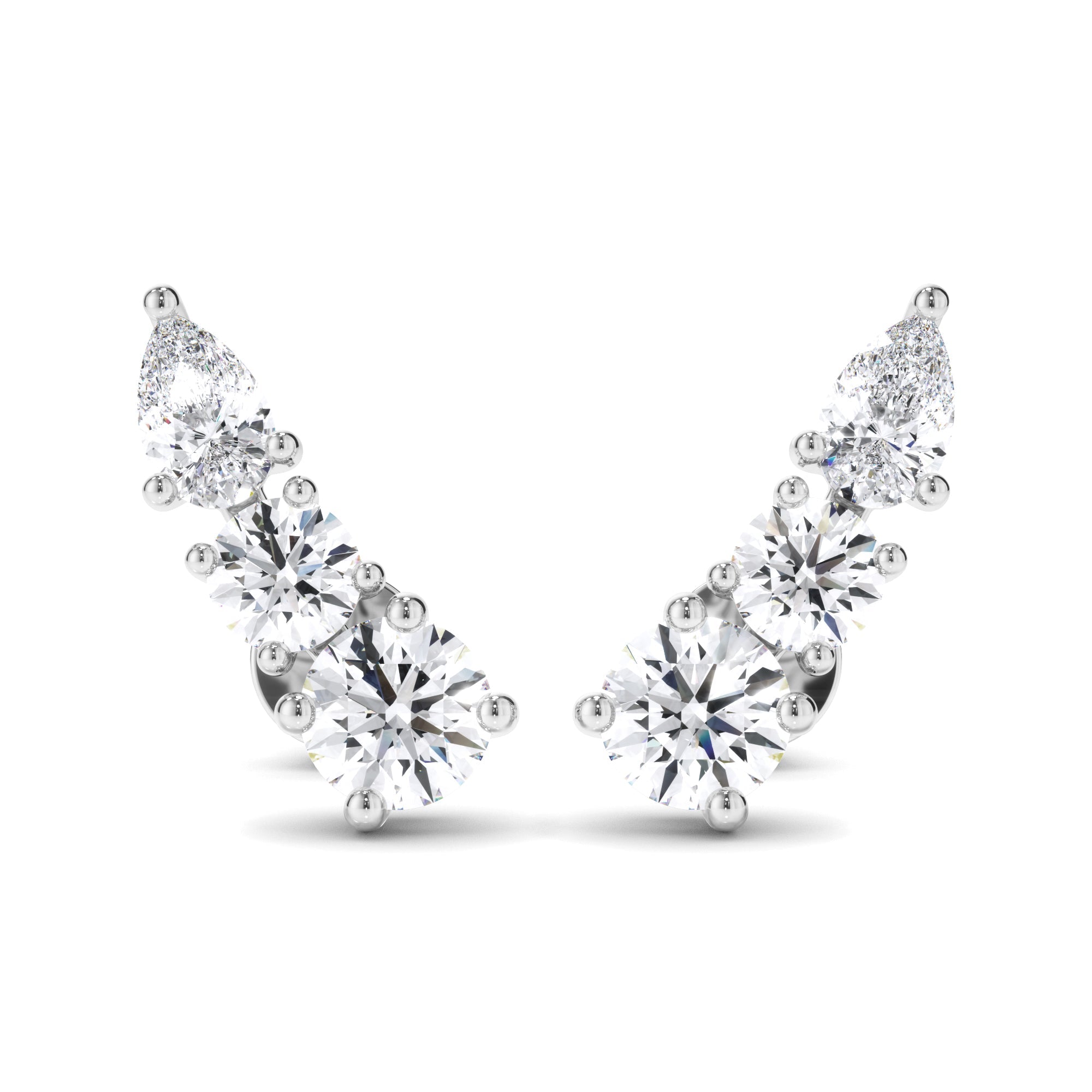 Round Brilliant & Pear Cut 3-Stone Stud Earrings