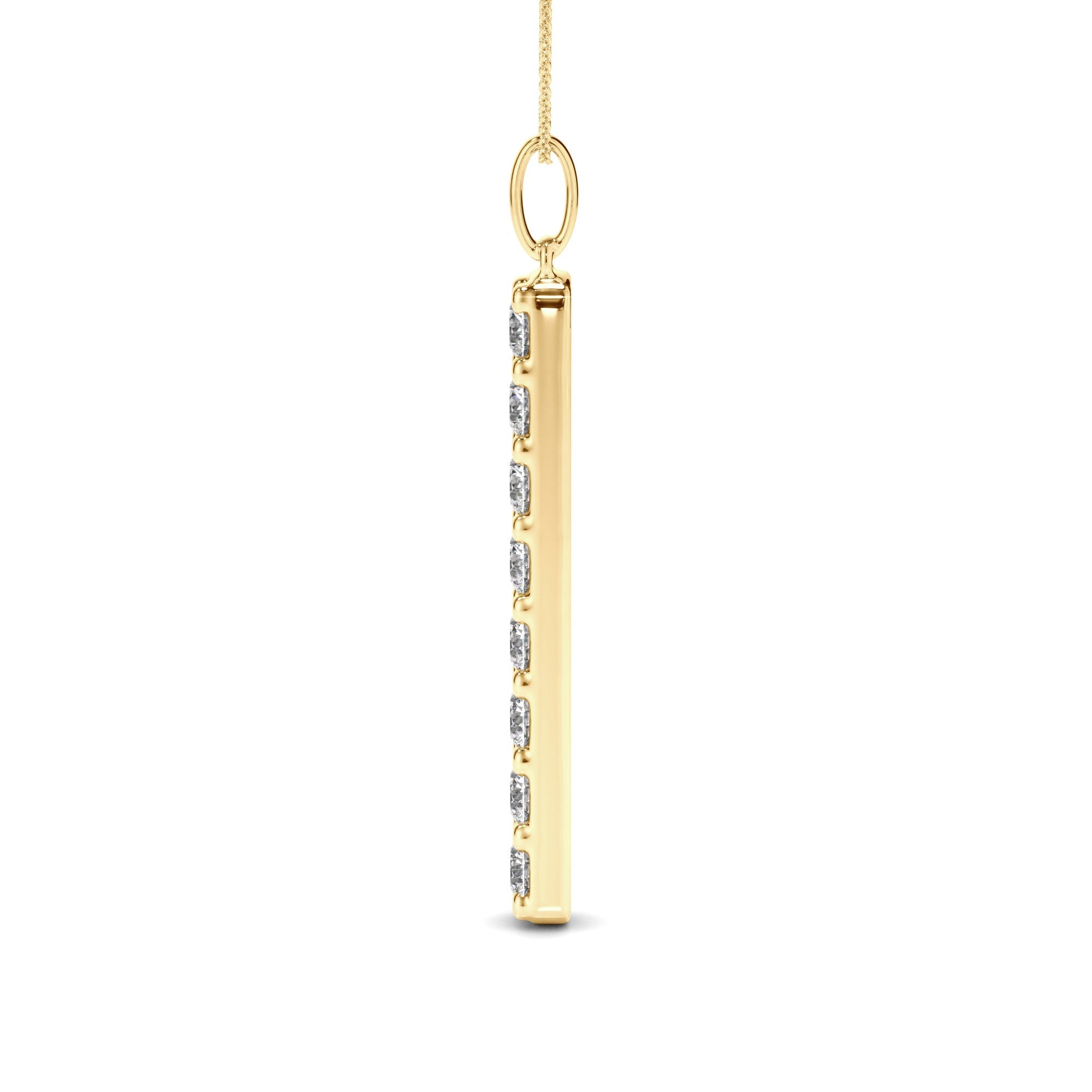 Round Brilliant Cut Diamond Drop Bar Pendant