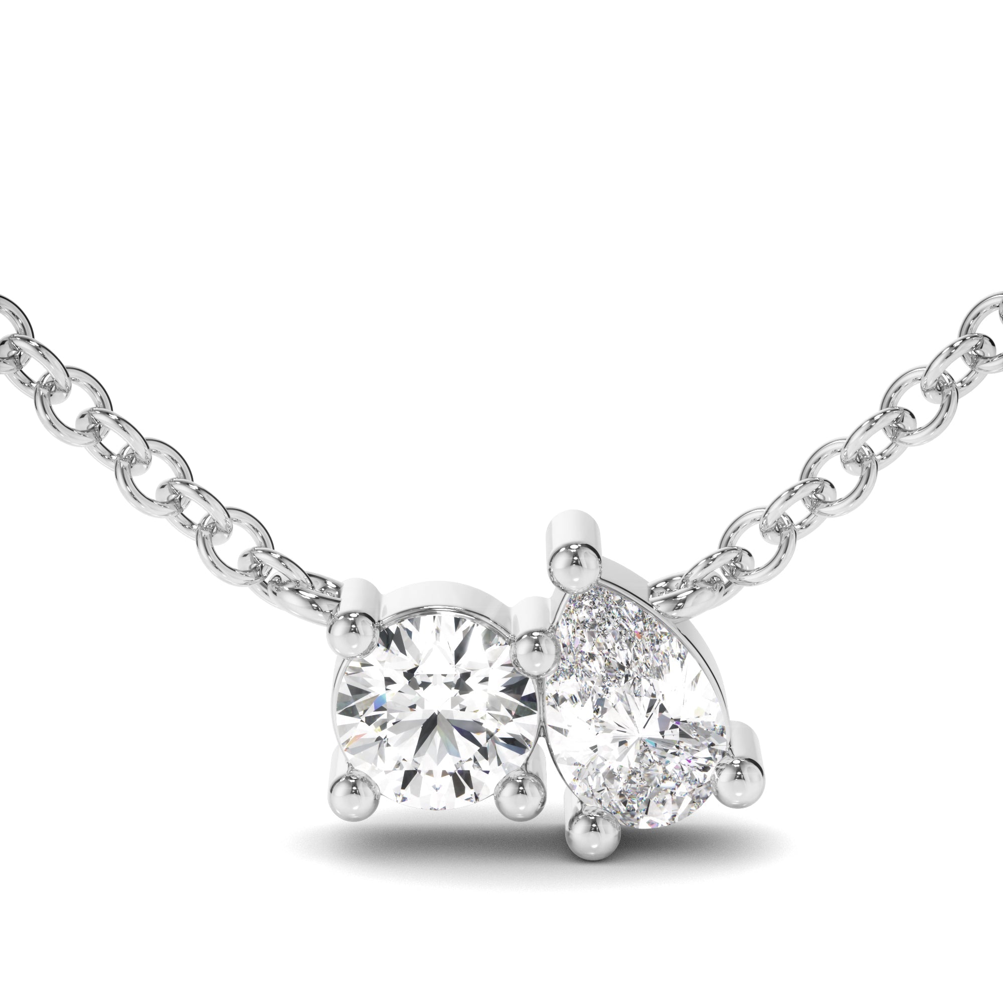 Round Brilliant & Pear Cut Diamond Toi et Moi Necklet