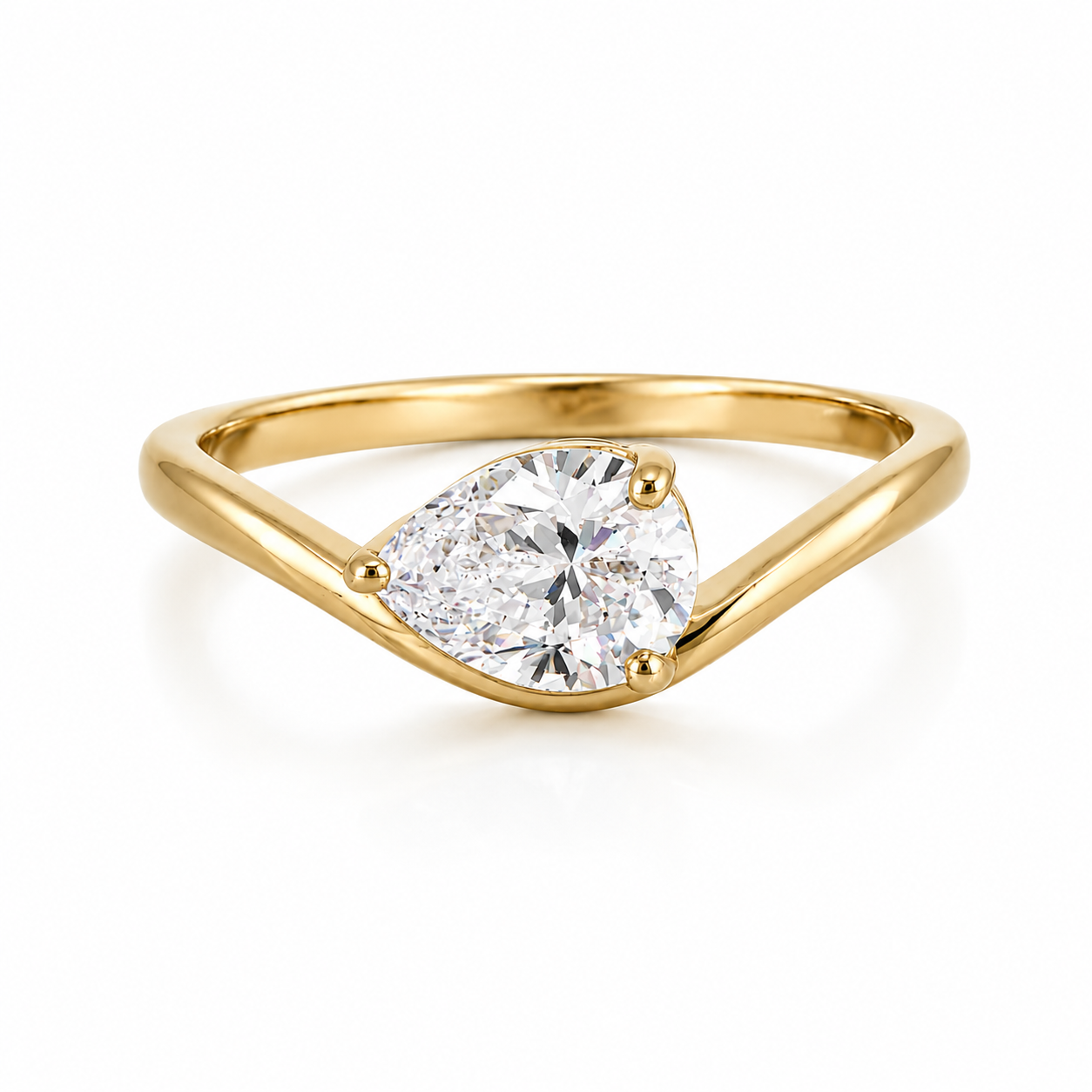 Pear Solitaire Wave Ring