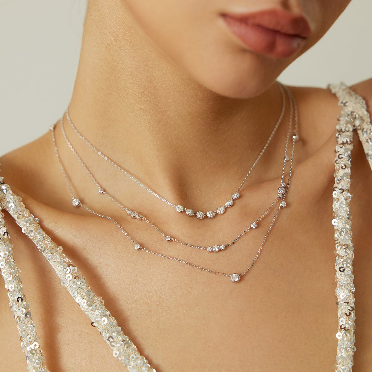 Ania Haie Silver Sparkling Bezel Cubic Zirconia Station Necklace