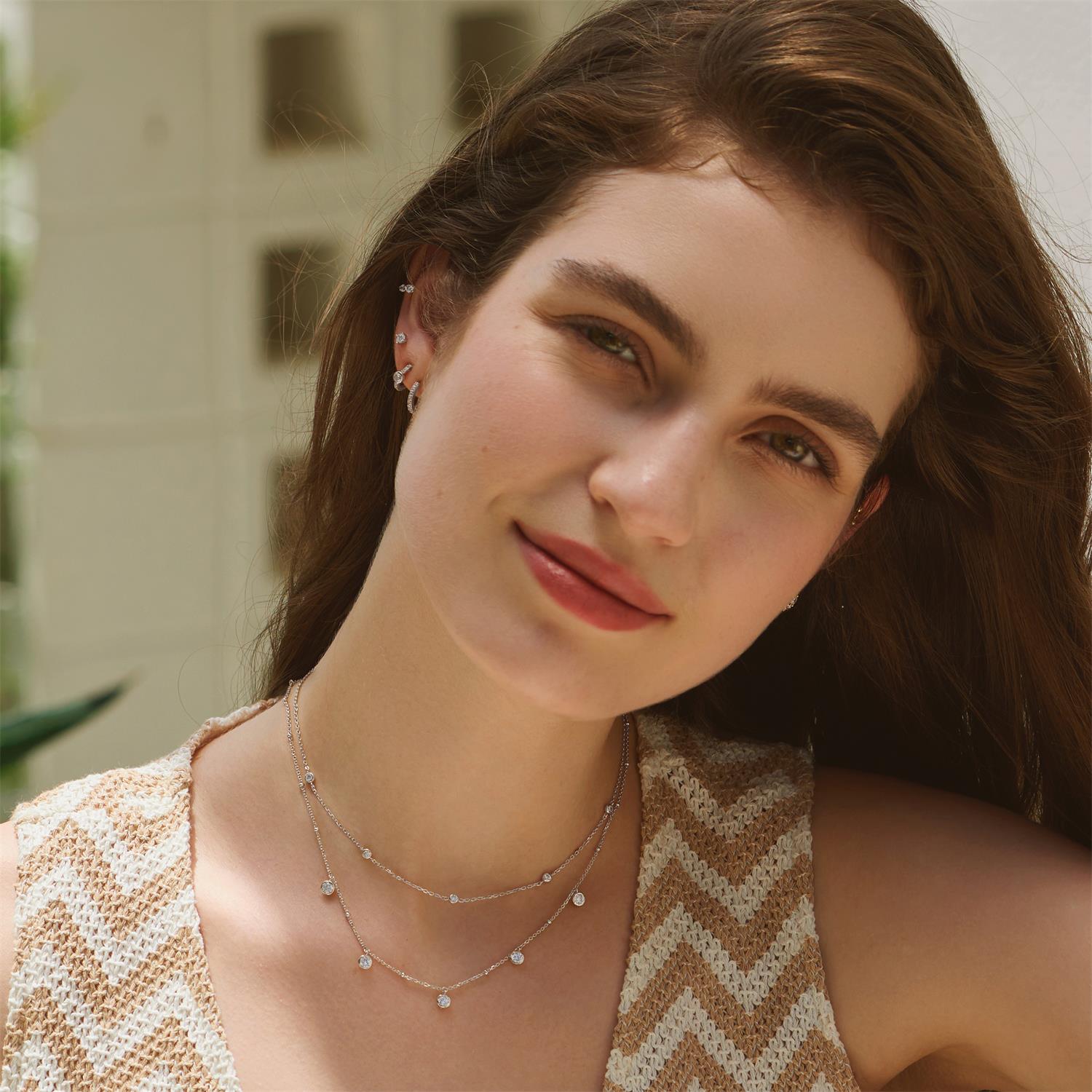 Ania Haie Silver Molten Bezel-Set Droplet Station Necklace