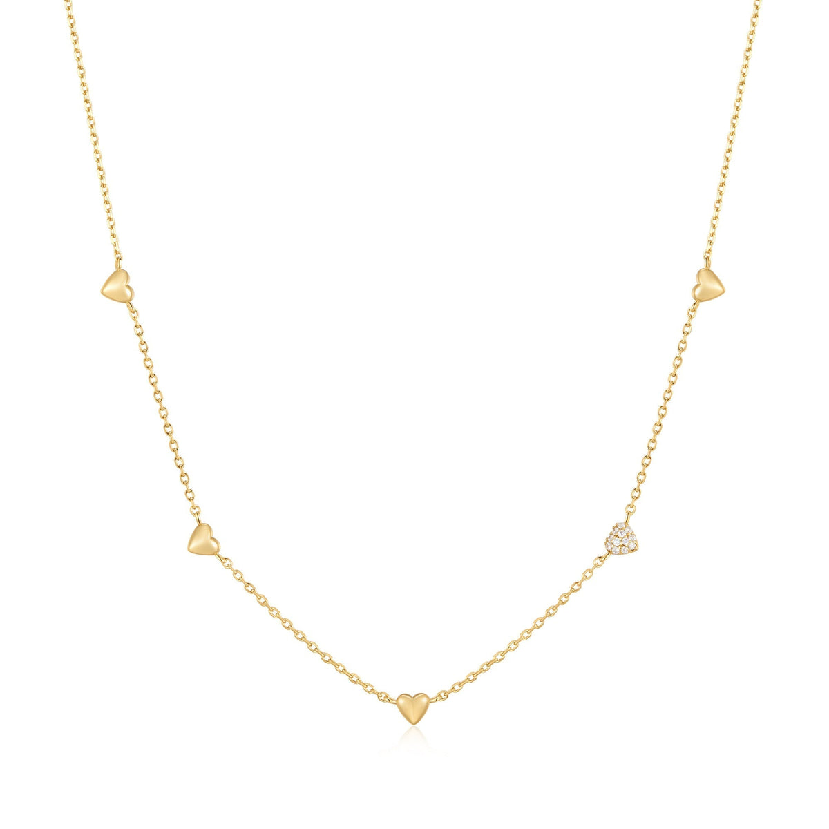 Ania Haie Gold Pave Puffed Heart Station Necklace
