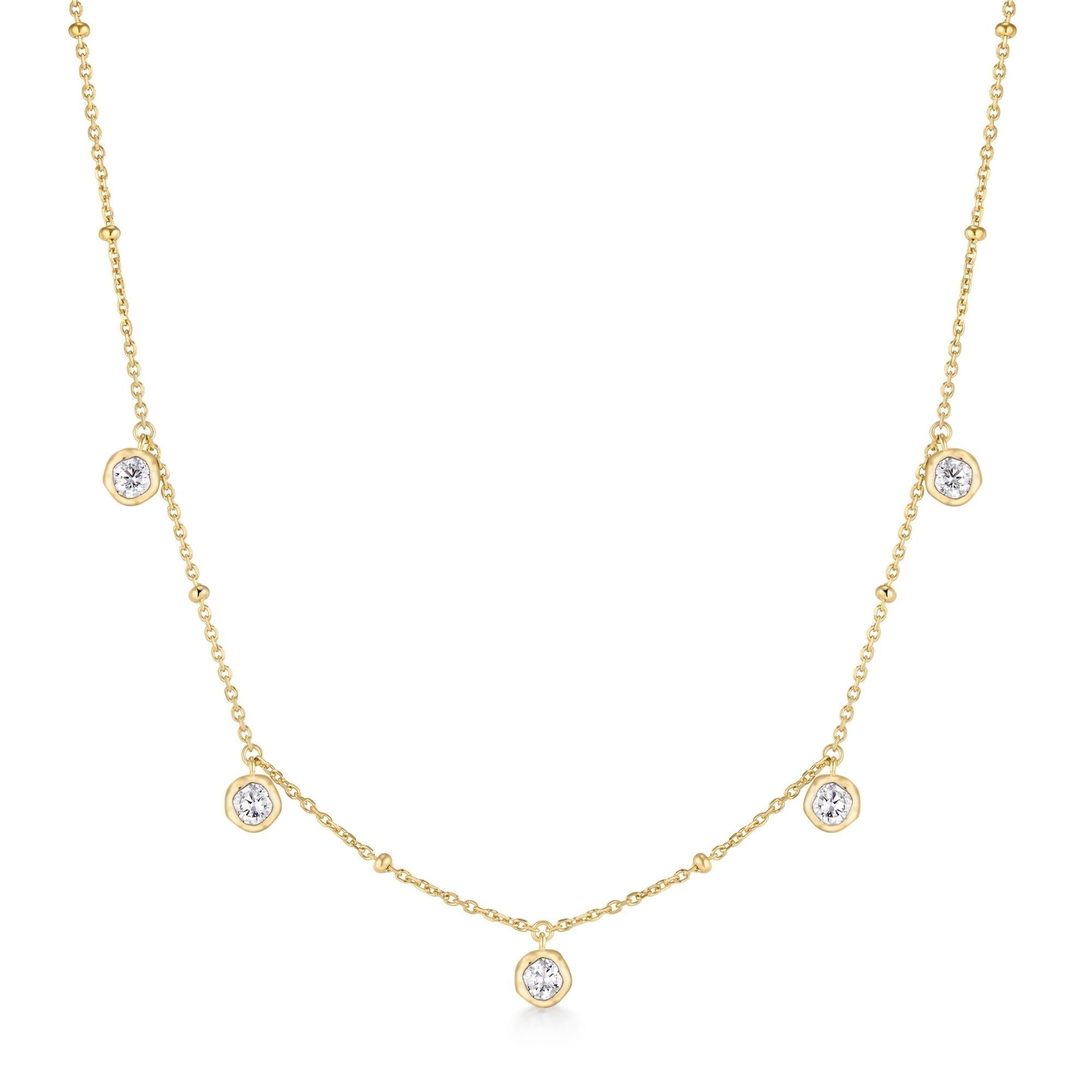 Ania Haie Gold Molten Bezel-Set Droplet Station Necklace