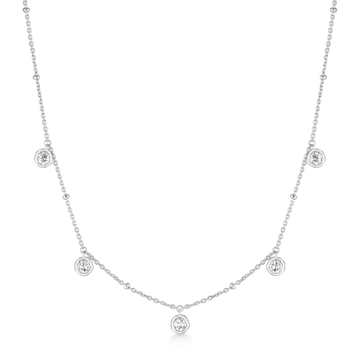 Ania Haie Silver Molten Bezel-Set Droplet Station Necklace