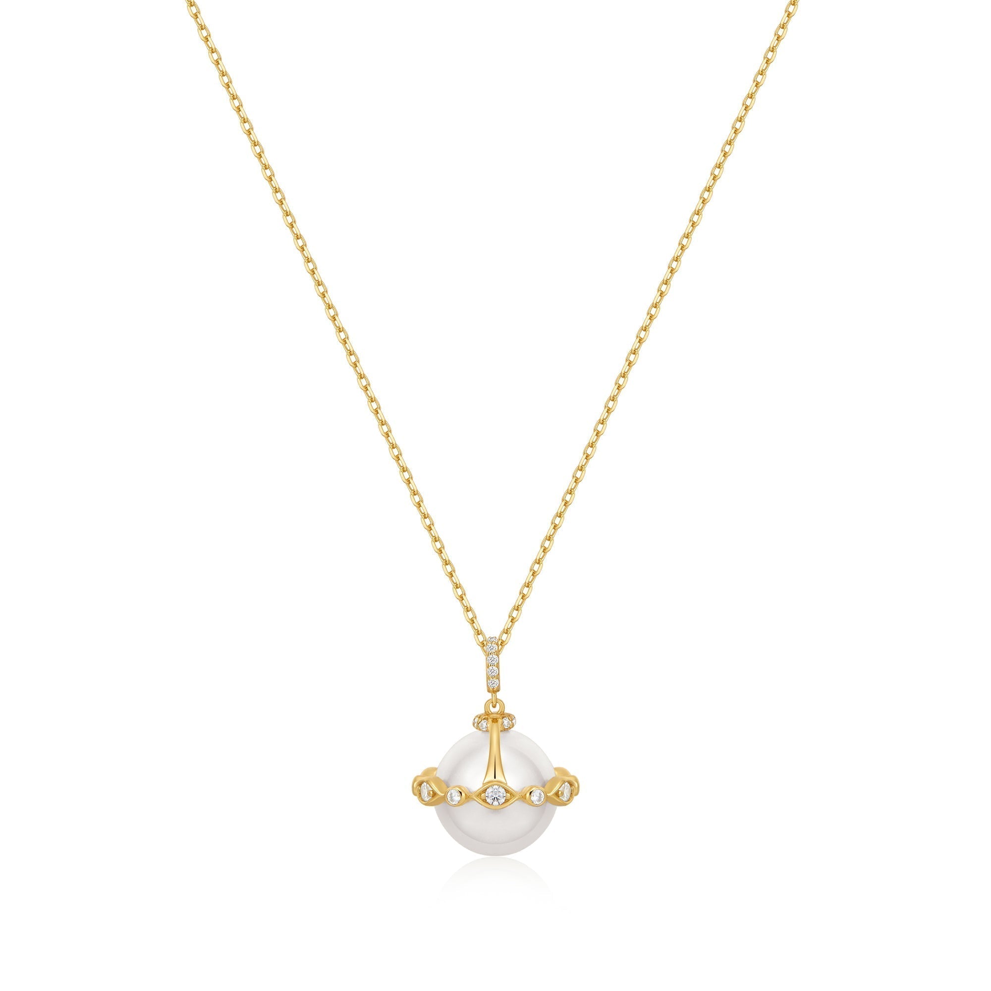 Ania Haie Gold Shell Pearl Halo Evil-Eye Necklace