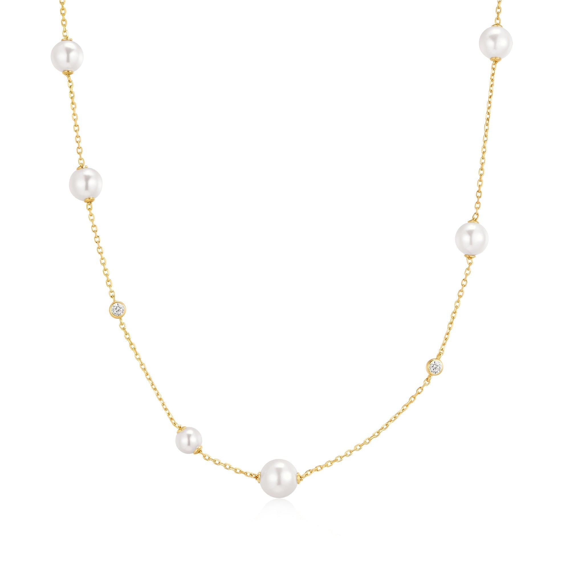 Ania Haie Gold Asymmetric Shell Pearl Station Necklace