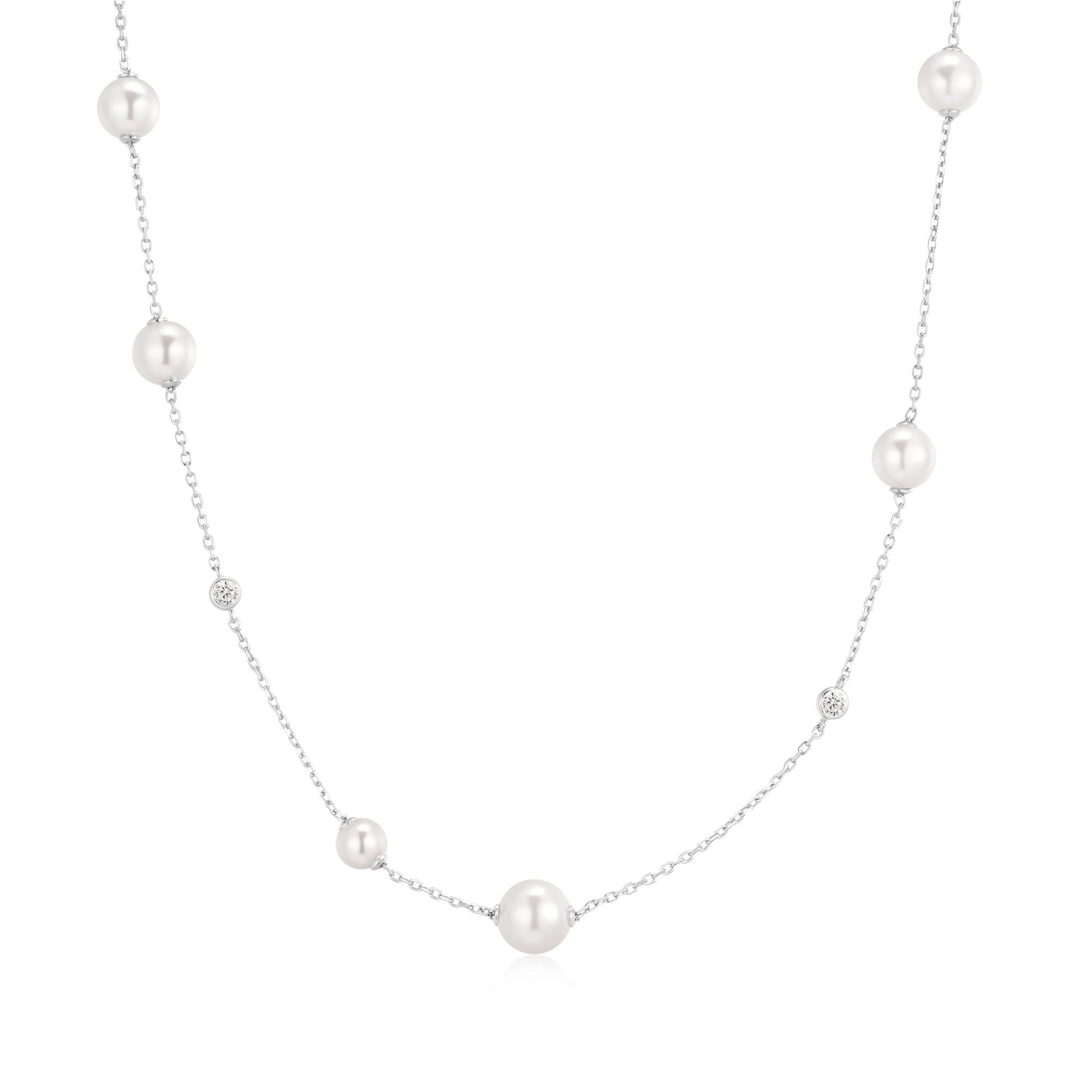 Ania Haie Silver Asymmetric Shell Pearl Station Necklace