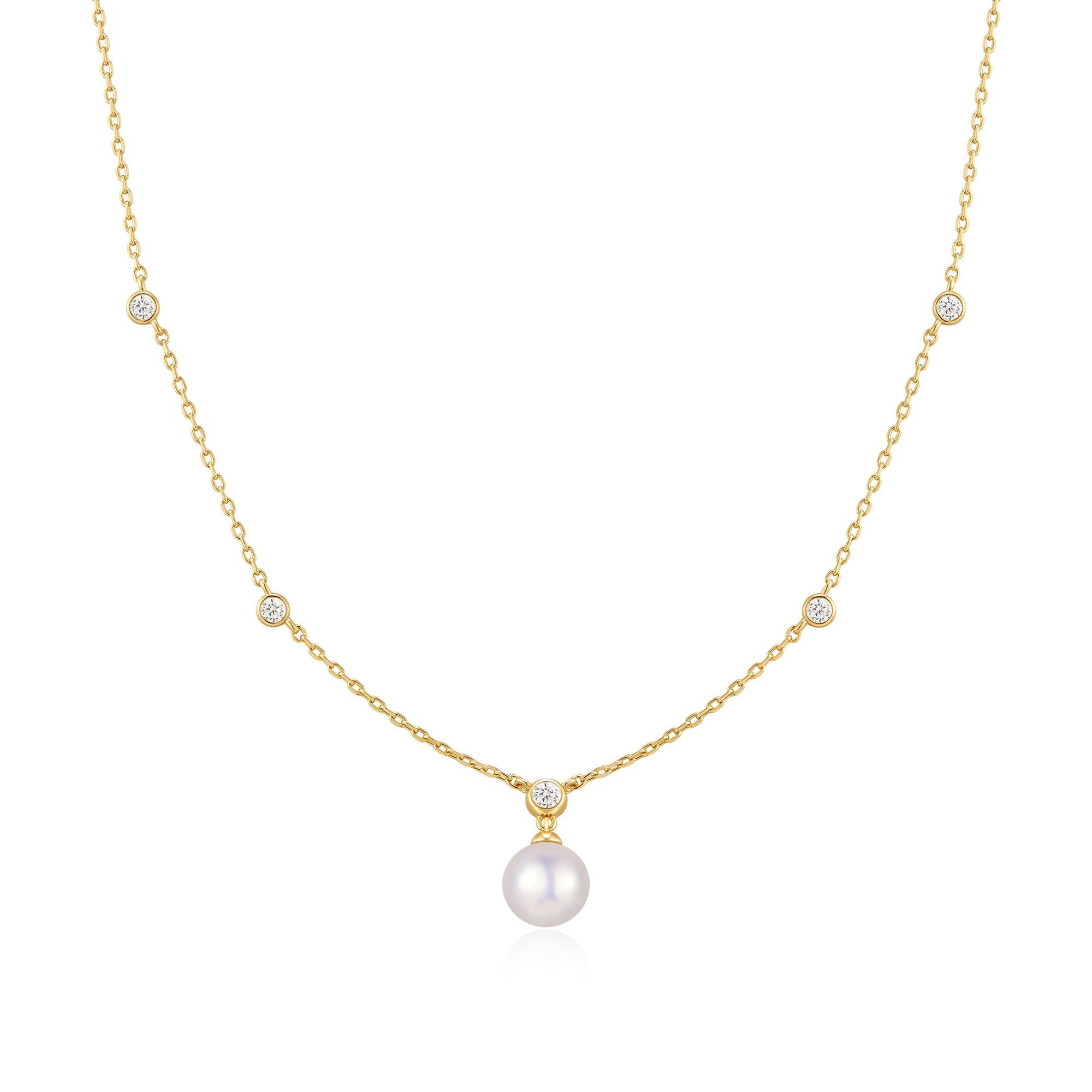 Ania Haie Gold Bezel-Set Station Necklace with Shell Pearl Pendant