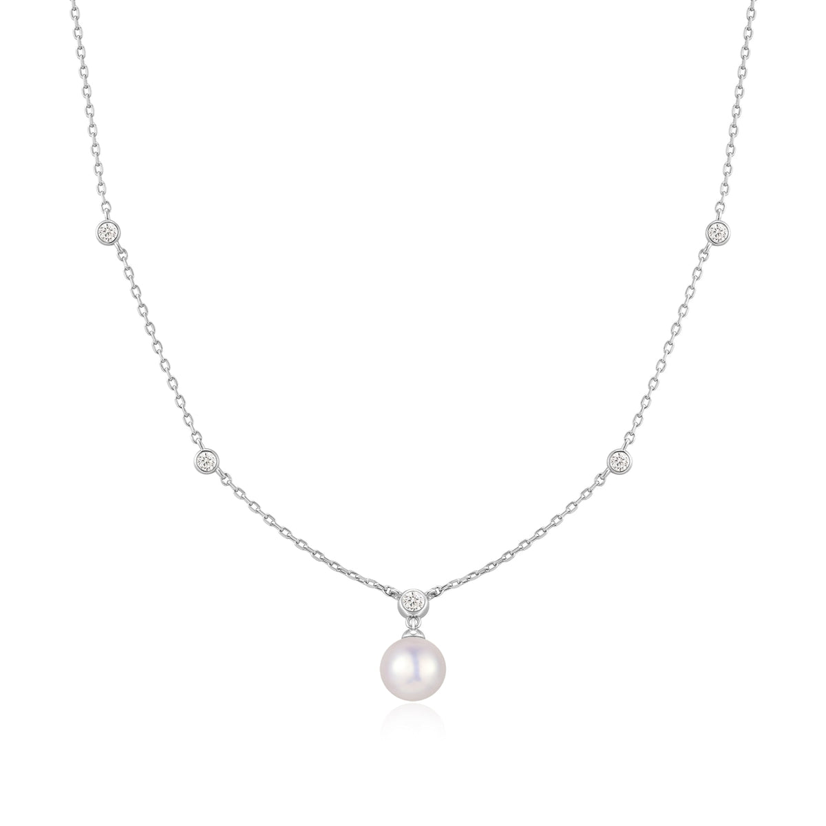 Ania Haie Silver Bezel-Set Station Necklace with Shell Pearl Pendant