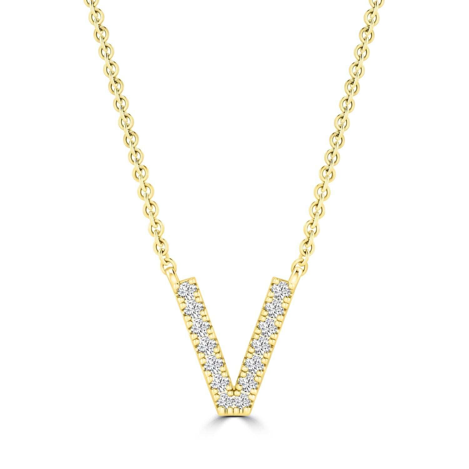 9ct Yellow Gold Diamond Initial 'V' Necklace
