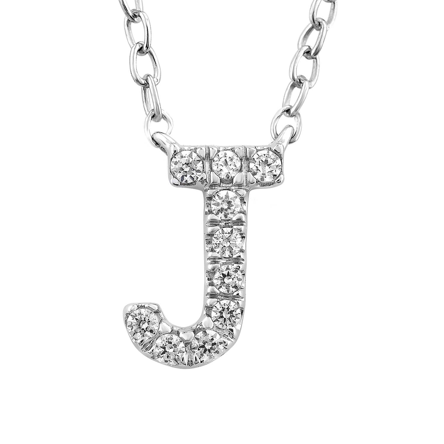 9ct White Gold Diamond Initial 'J' Necklace